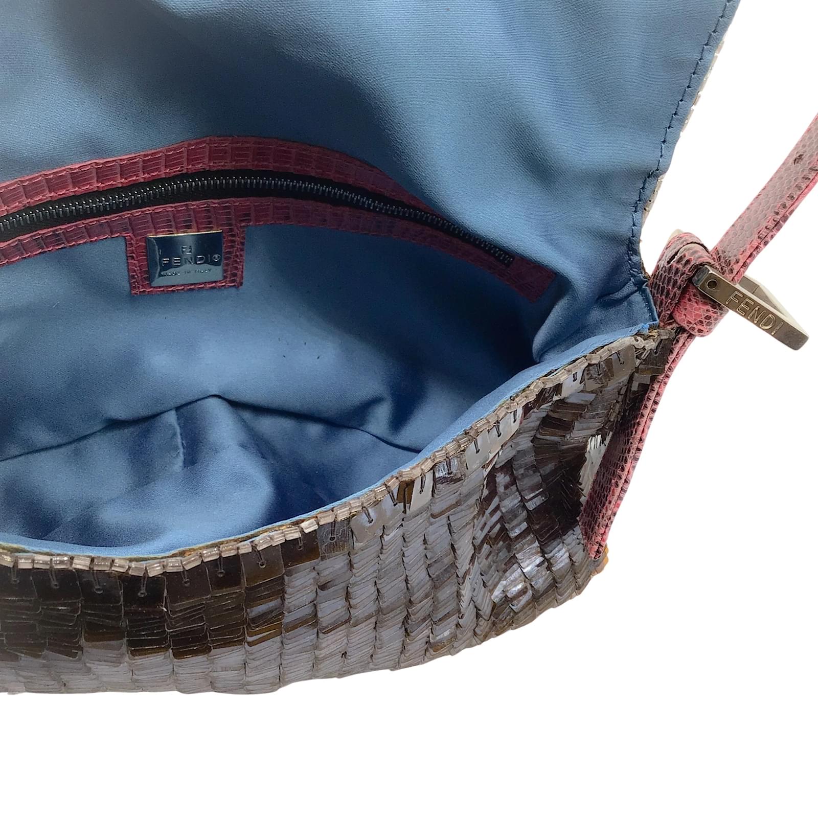 Fendi Vintage Brown / pink / Blue Beaded, Paillette Sequined, and Lizard  Skin Leather Trimmed Shoulder Bag Multiple colors Exotic leather ref.997330  - Joli Closet