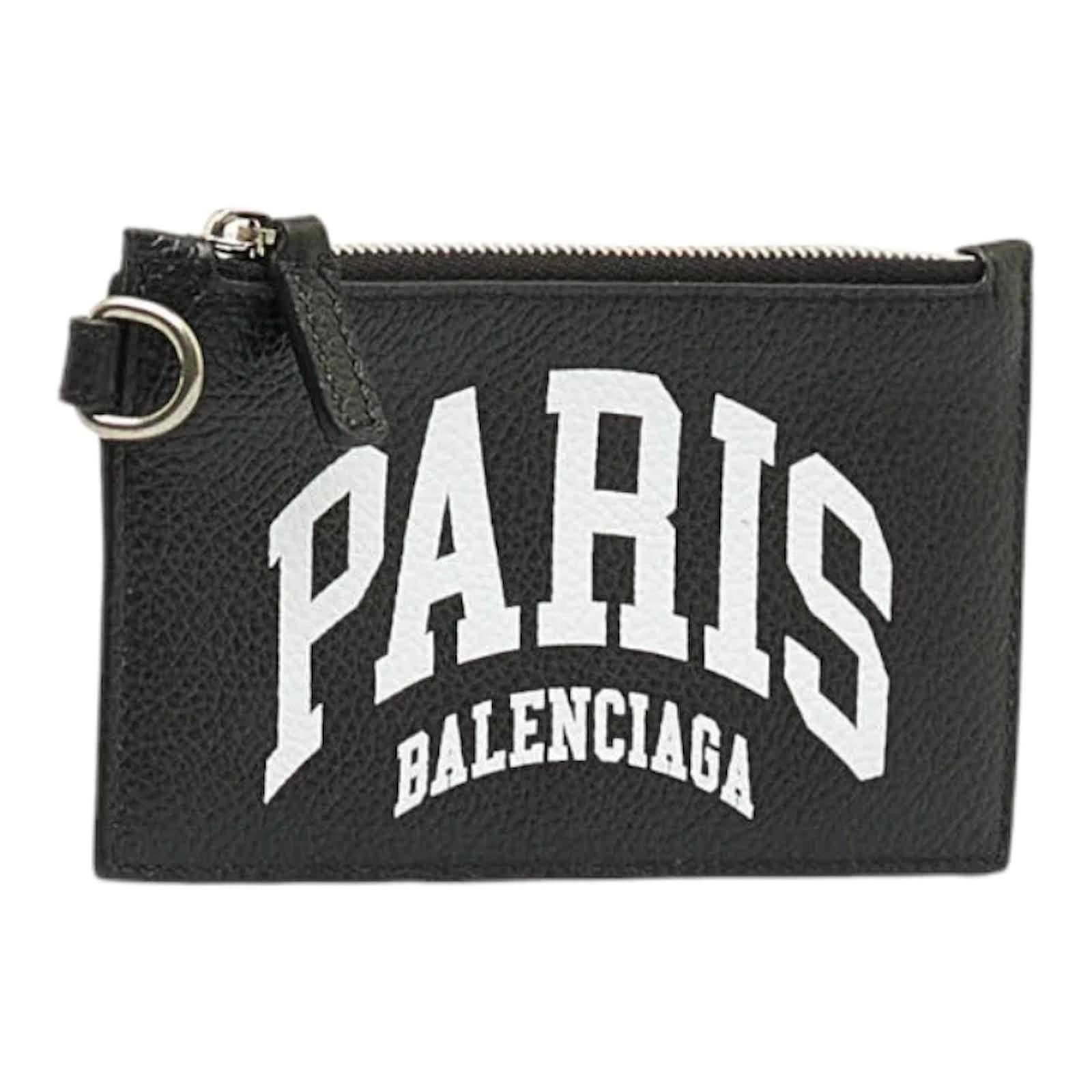 Balenciaga Leather Logo Zip Card Holder 594548 Black Pony-style calfskin  ref.997410 - Joli Closet