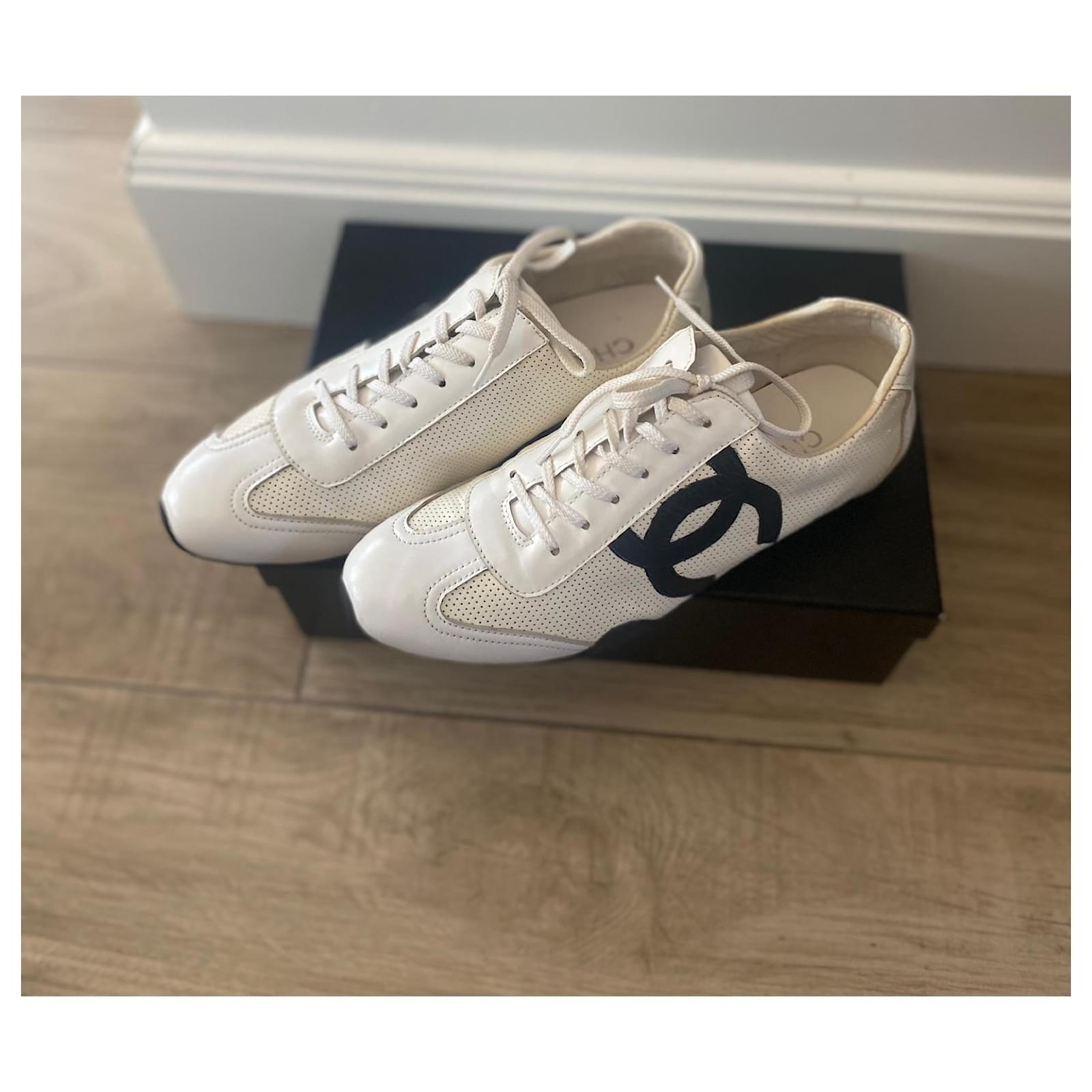 CHANEL, Shoes, Chanel Cc Logo Triple White Sneaker