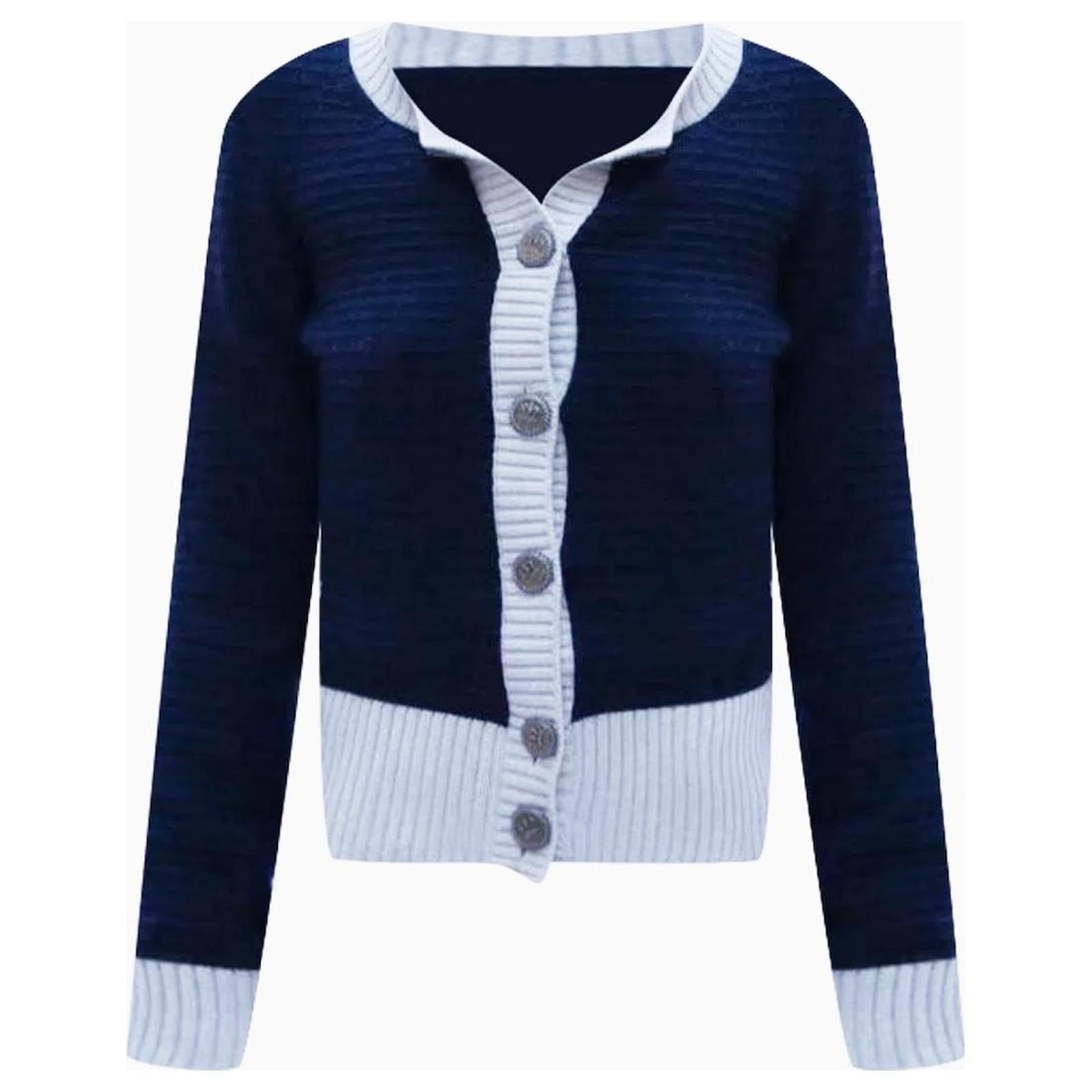 Chanel blue clearance and white cardigan