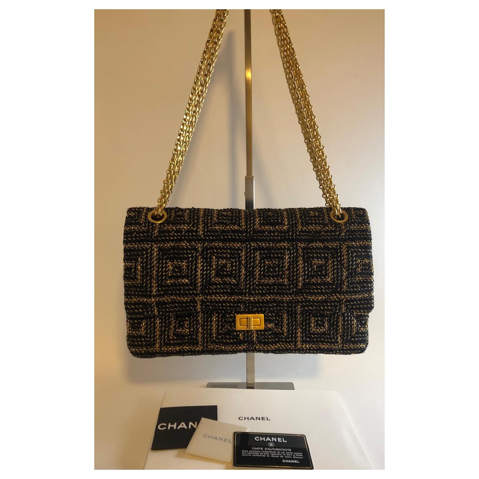 Chanel Limited Edition Rare Paris-Byzance Gold and Black Tweed 2.55 Reissue  226 Medium lined Flap Bag! Gold hardware Leather ref.998936 - Joli Closet