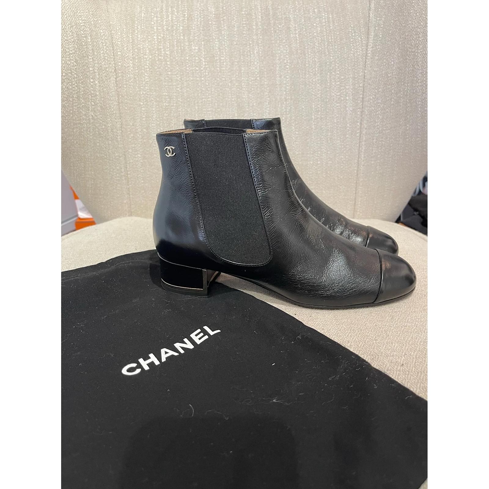 Chanel Black Calfskin Leather Turnlock Cc Ankle Boots Booties