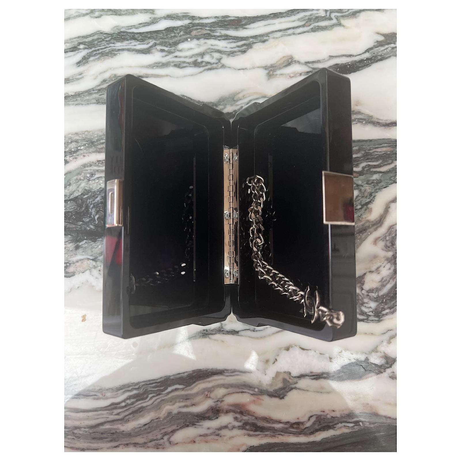 Trendy CC Chanel Black Lucite Cassette Tape Clutch Bag Acrylic ref