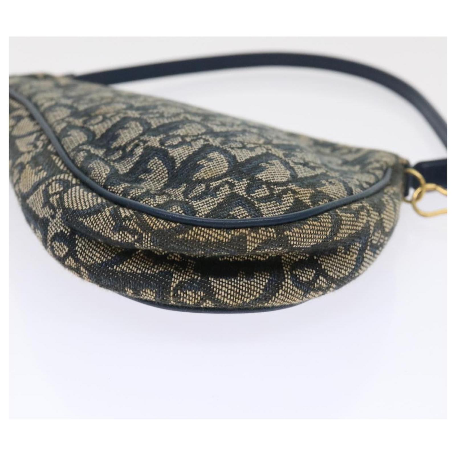 Christian Dior Trotter Canvas Saddle Pouch Navy Auth 47654 Navy