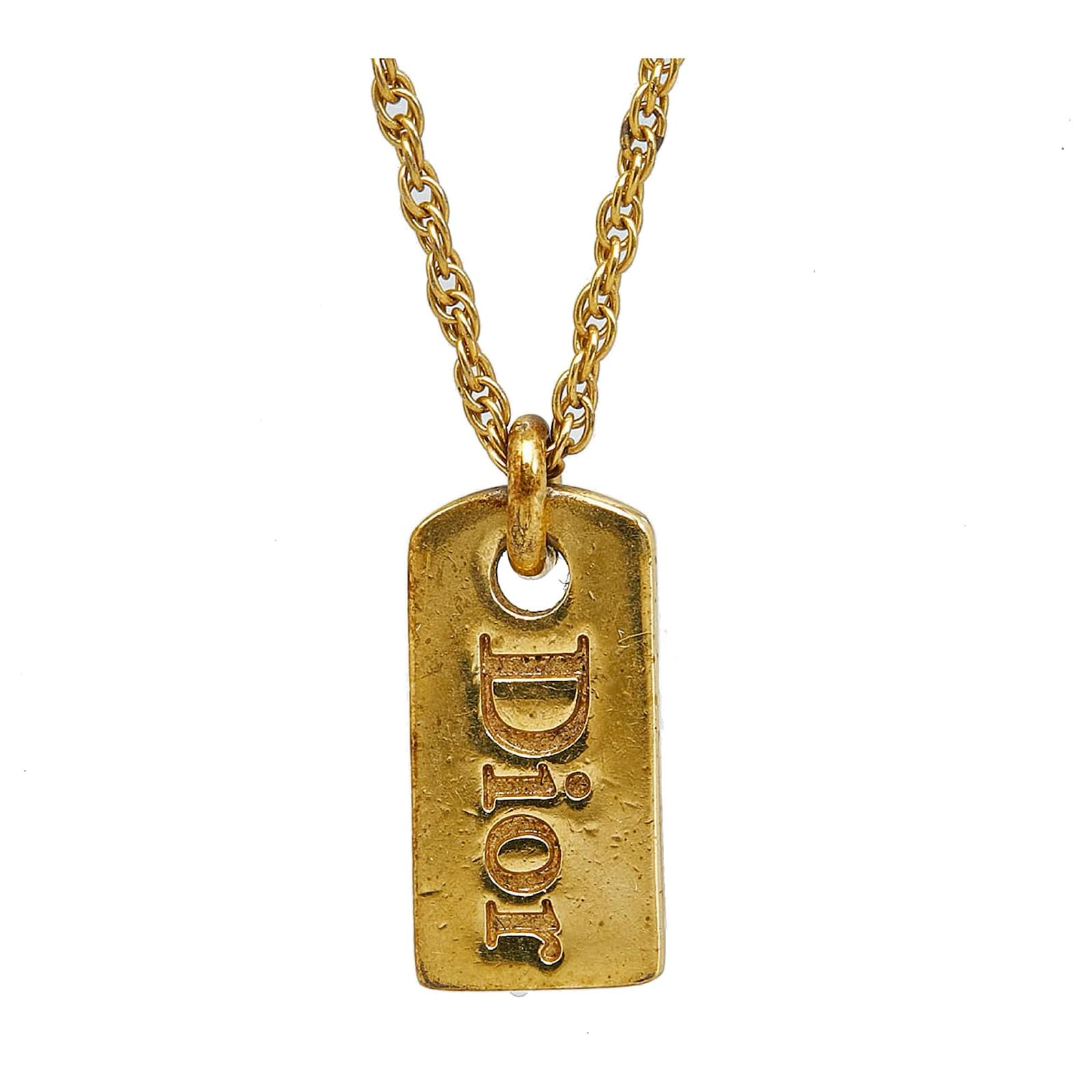 Dior Gold Logo Plate Pendant Necklace Golden Metal Gold plated ref.999513 Joli Closet