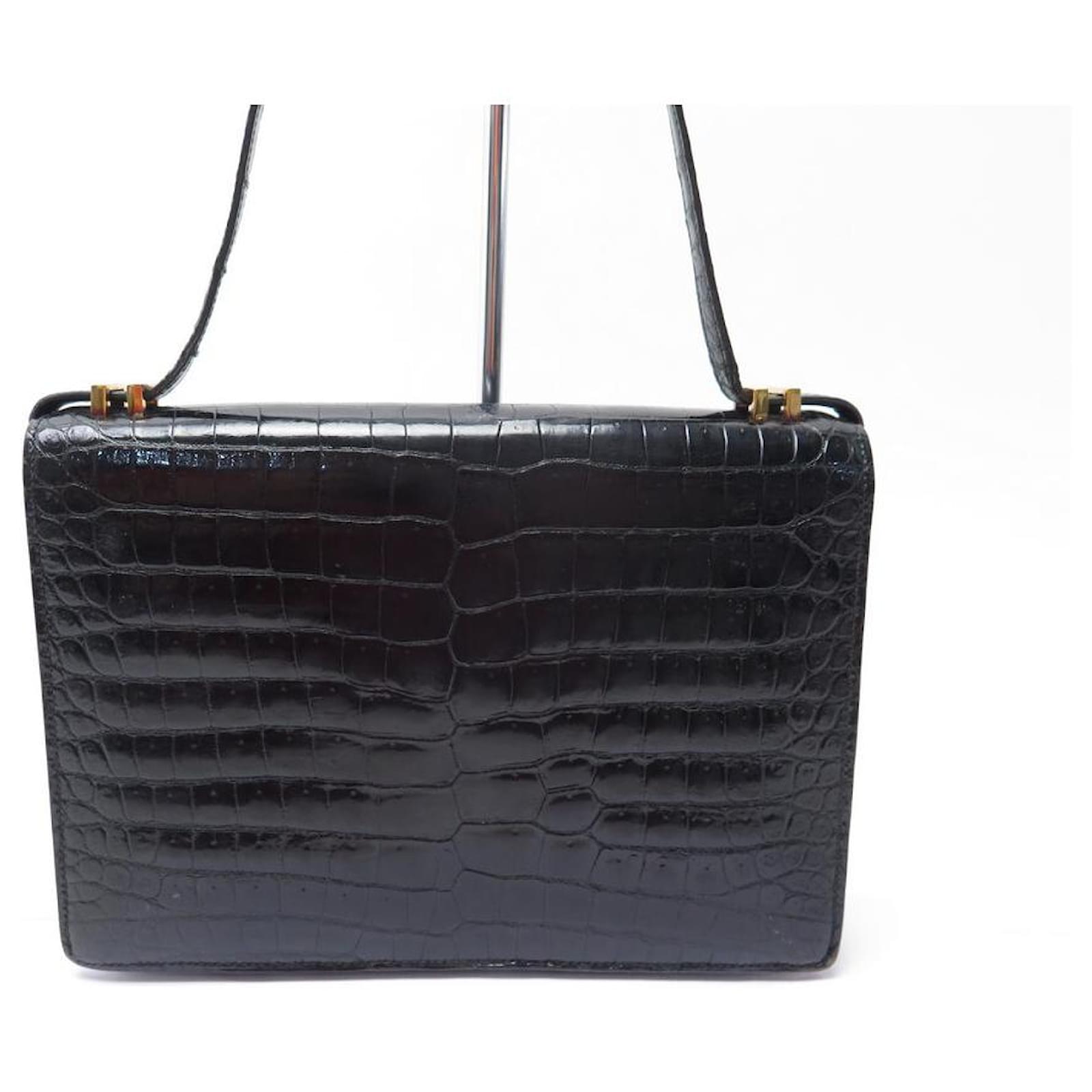バッグ HERMES VINTAGE BAG HERMÈS Vintage Box Calf Leather Black Bag Ring with Shoulder