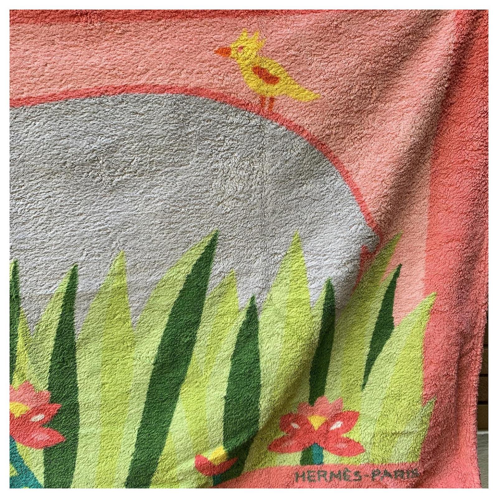 Serviette De Plage HERMÈS Paris – 93x63 Cm – 100% Coton – Motif Hippopotame Multicolore