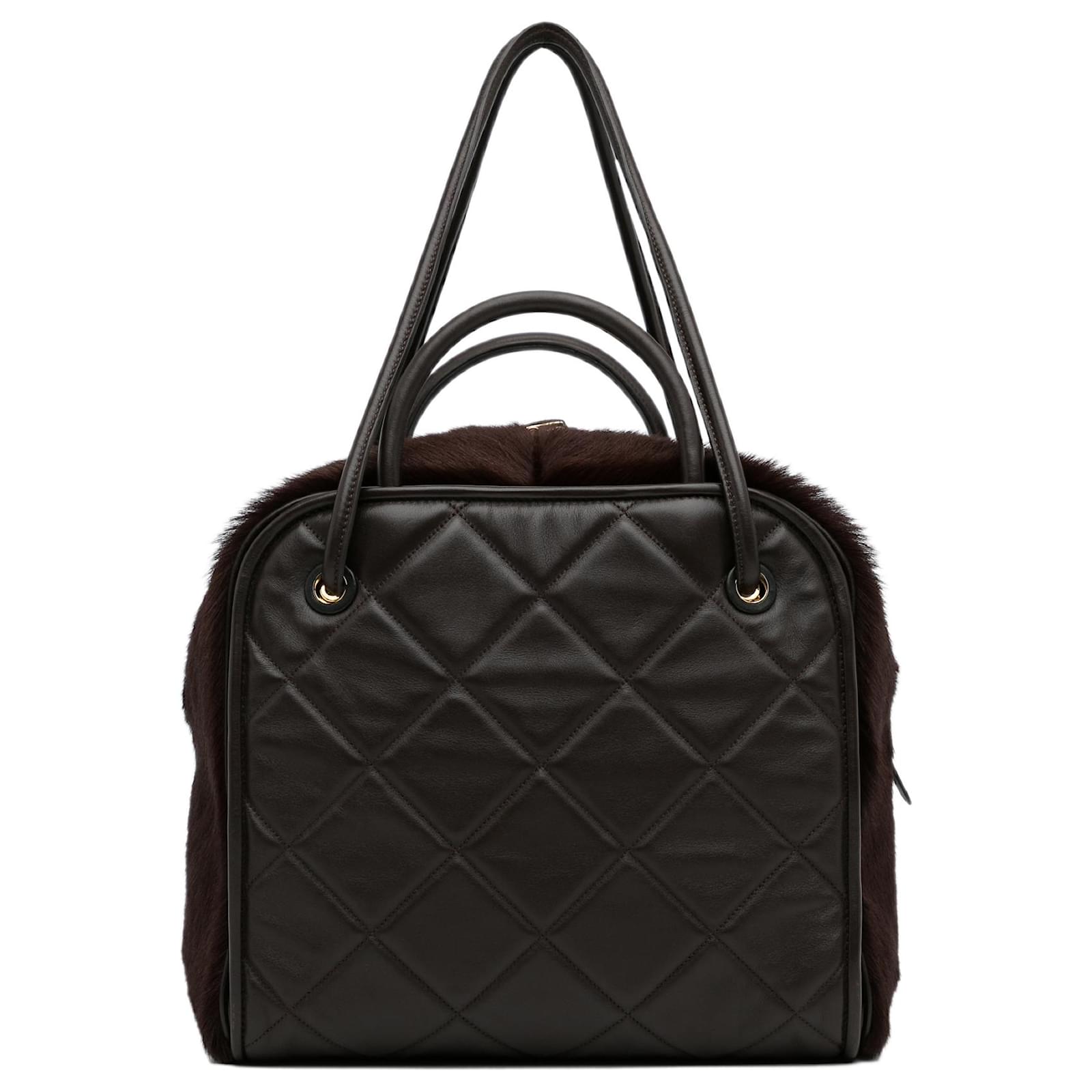 Burberry Brown Quilted Cube Pony Hair Bag Dark brown Leather ref