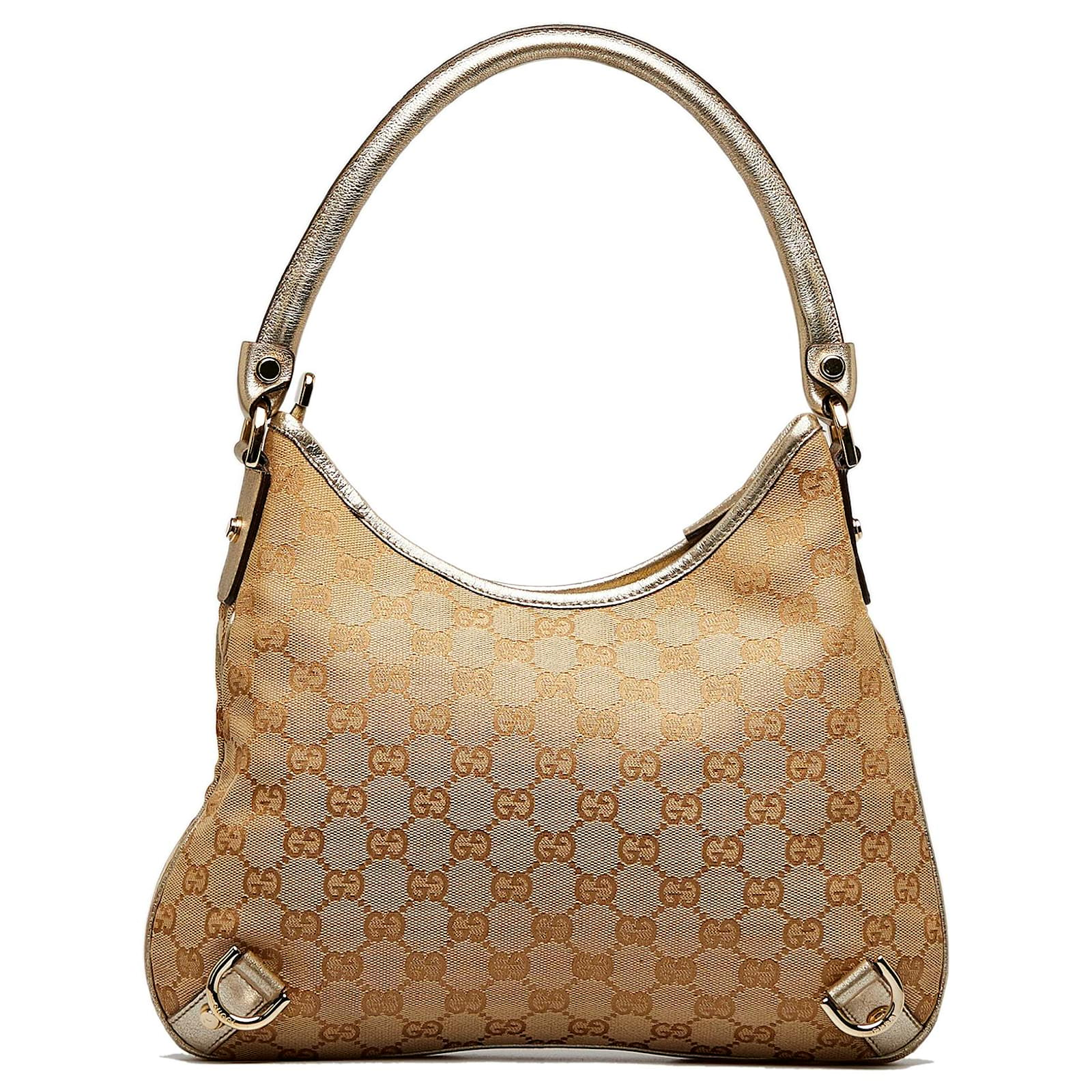 Gucci Brown GG Canvas Abbey D-Ring Shoulder Bag Beige Leather