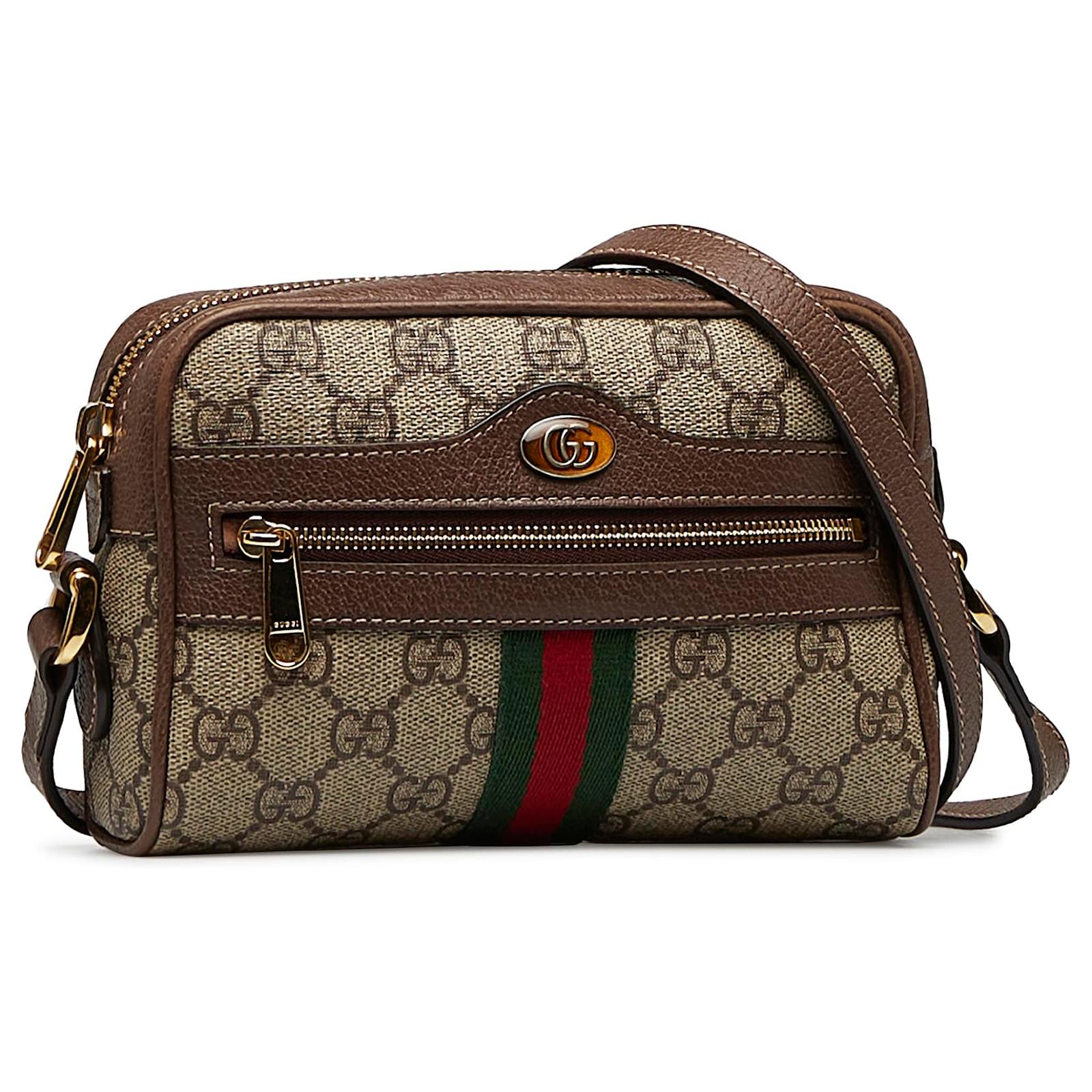 Gucci Brown Mini GG Supreme Ophidia Crossbody Bag Beige Cloth Cloth  ref.1009614 - Joli Closet