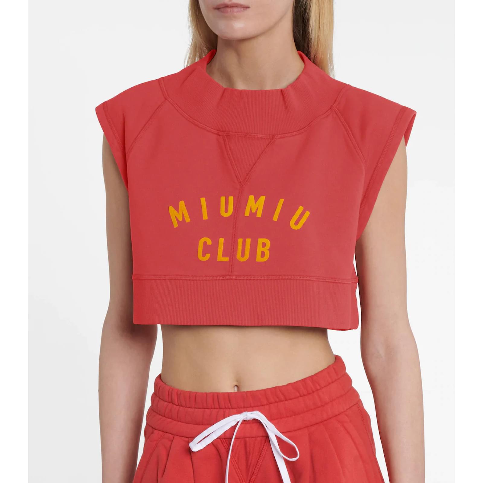 トップス miumiu corset camisole red MIU MIU 2000's Red Corset-Style Cotton Top (S-M) - Emerieu