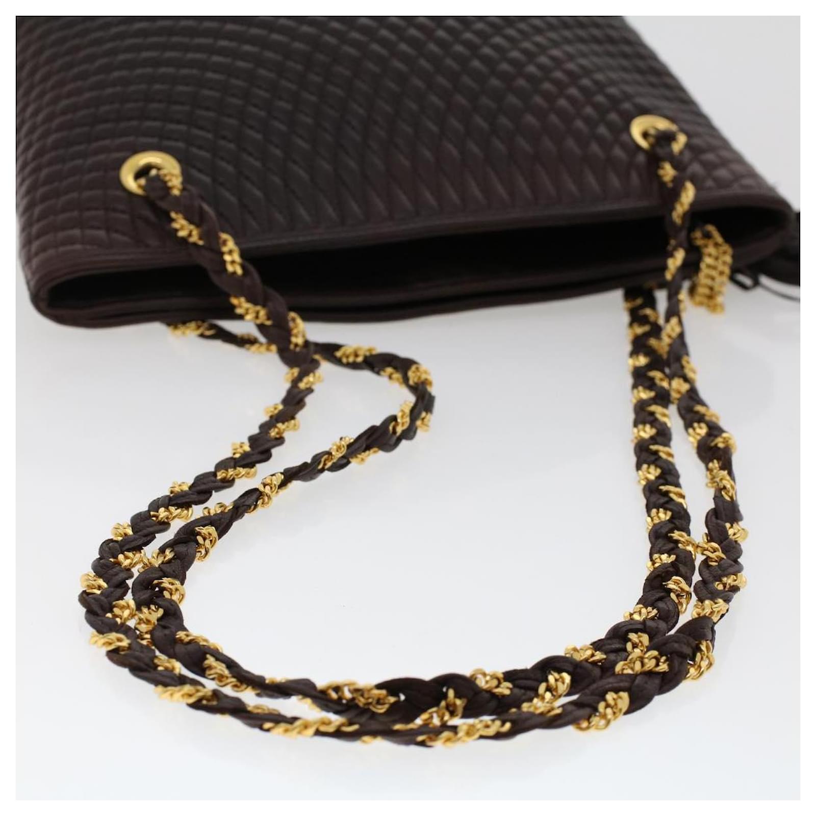 J.BALLY エリタージュ　XO BALLY Quilted Chain Shoulder Bag Leather Brown Auth yk7872