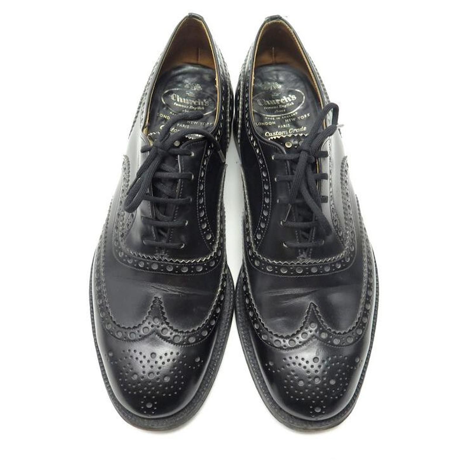 CHURCH'S BURWOOD SHOES 8.5F 42.5 BLACK LEATHER FLORAL TOE oxford 