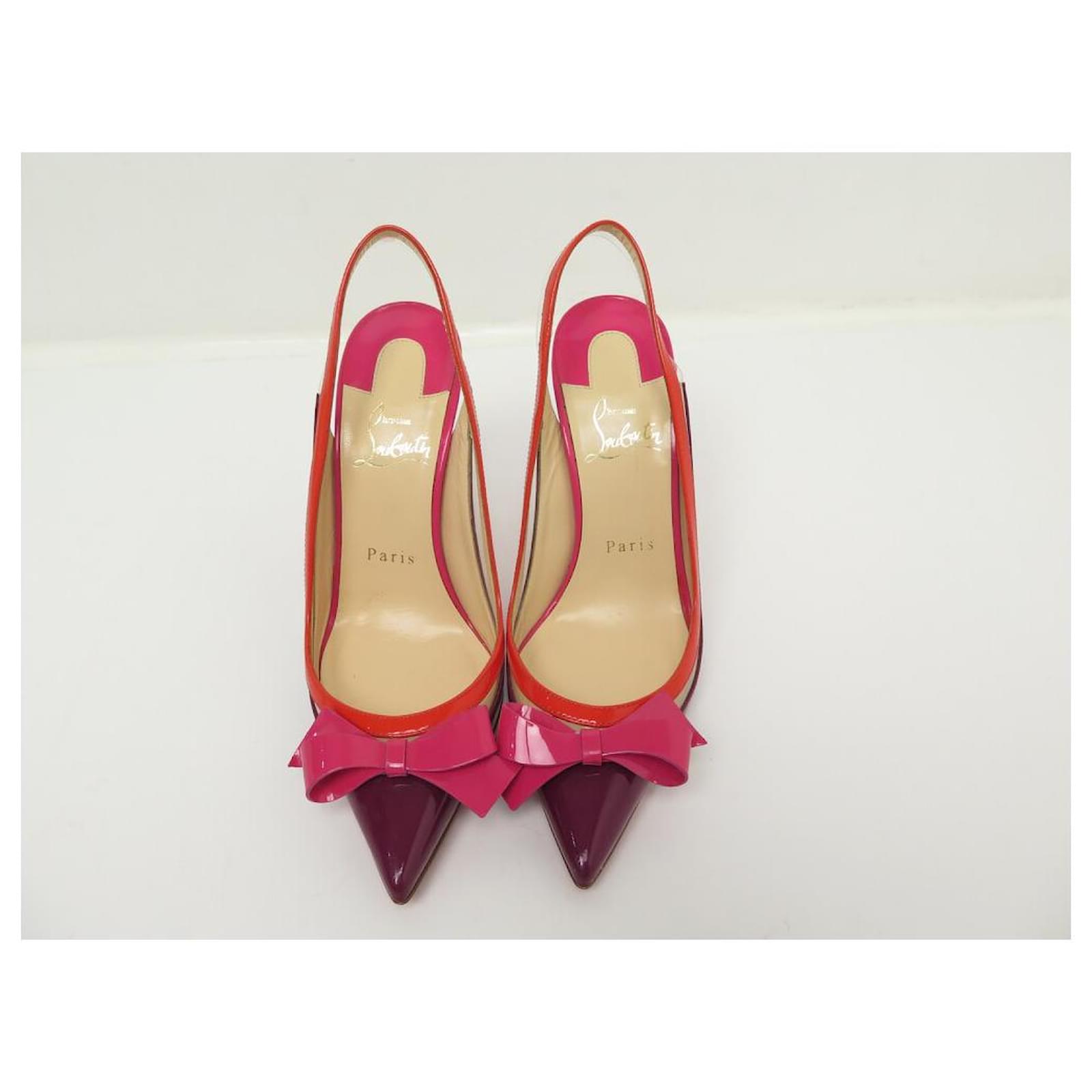 CHRISTIAN LOUBOUTIN SHOES SLINGBACK BOW PUMPS 36 PINK LEATHER