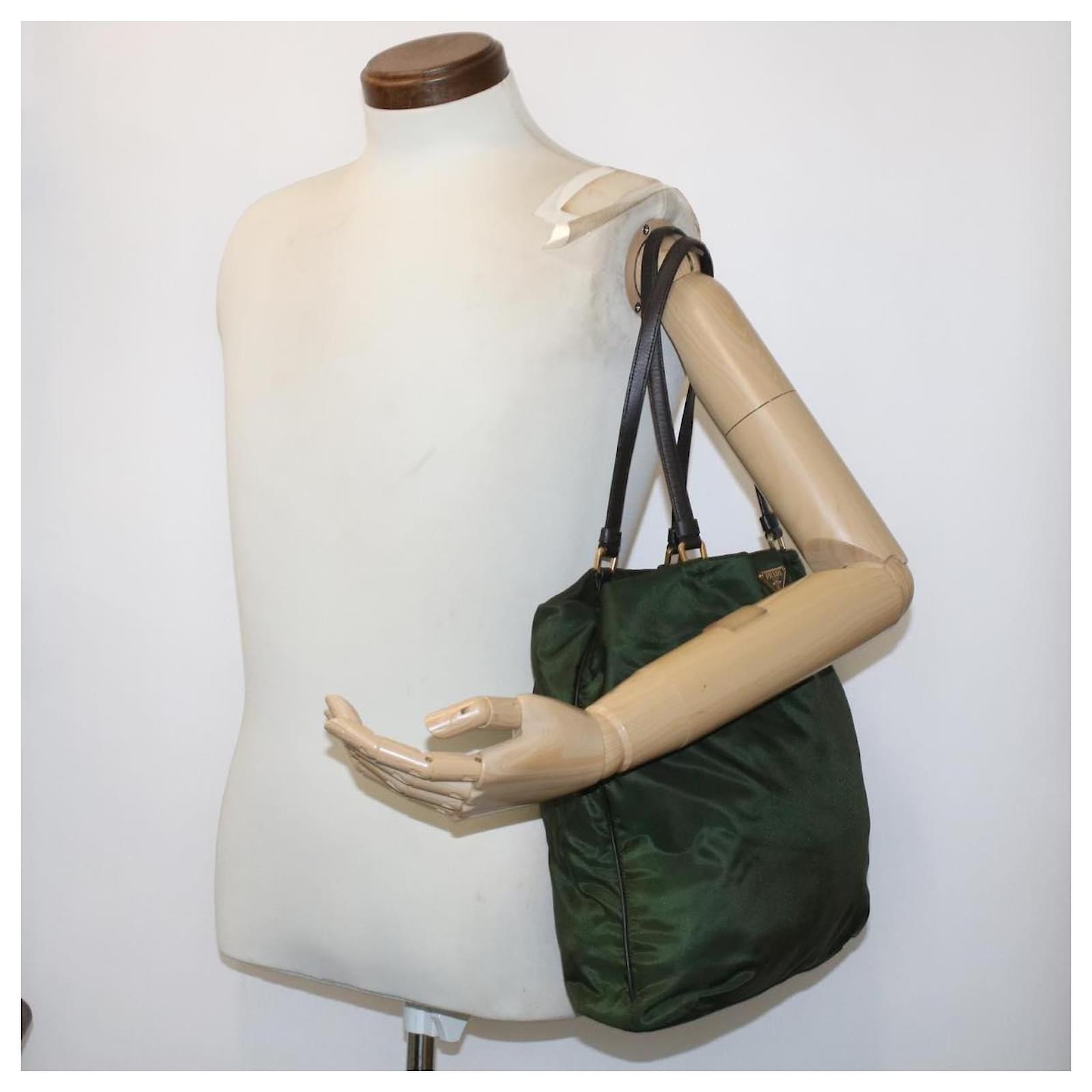 PRADA Tote Bag Nylon Leather Green Auth 49023 ref.1012343