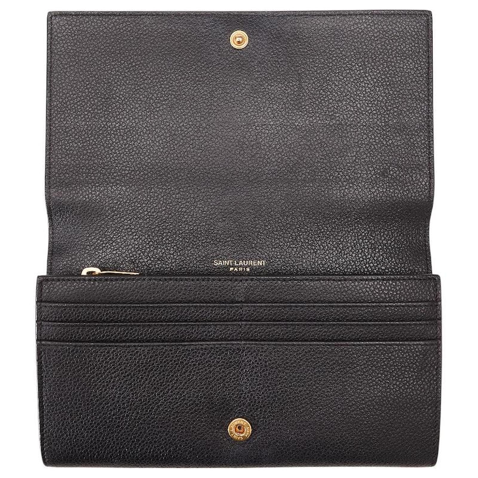 Yves Saint Laurent Leather Continental Flap Wallet 414567 Black