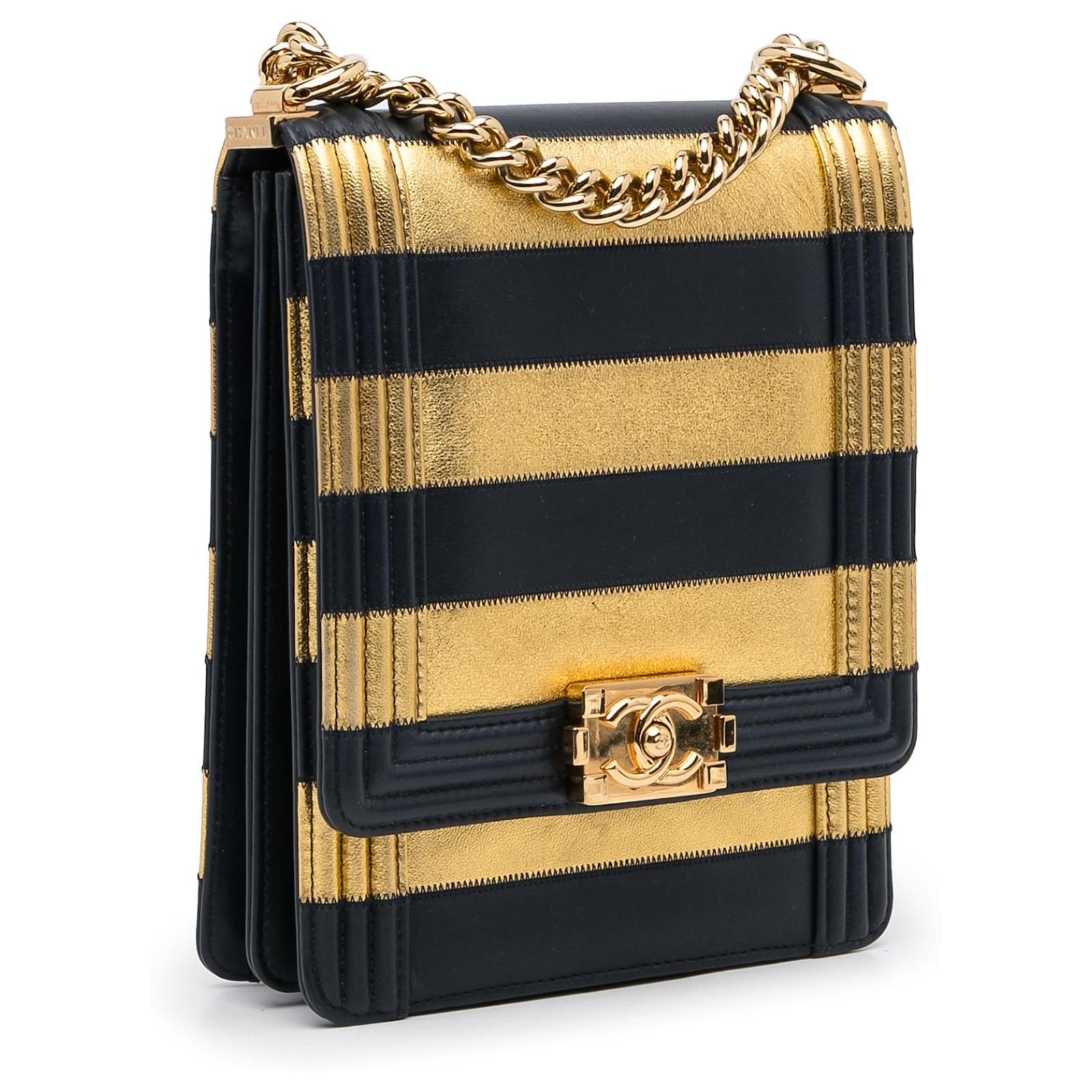 Chanel Gold Paris-New York North South Boy Flap Golden Leather ref.1012760  - Joli Closet