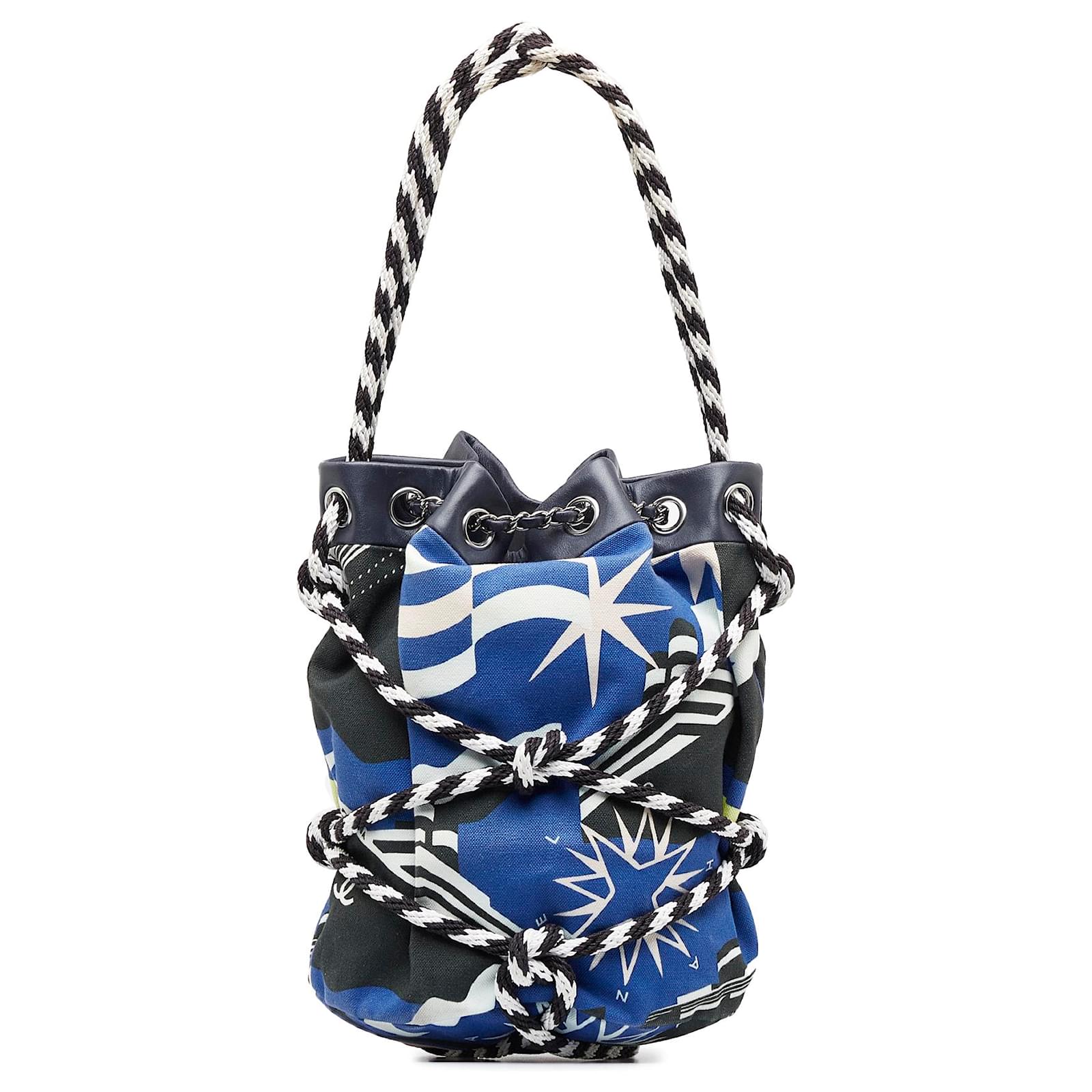 Chanel Blue Cotton Drawstring Bag