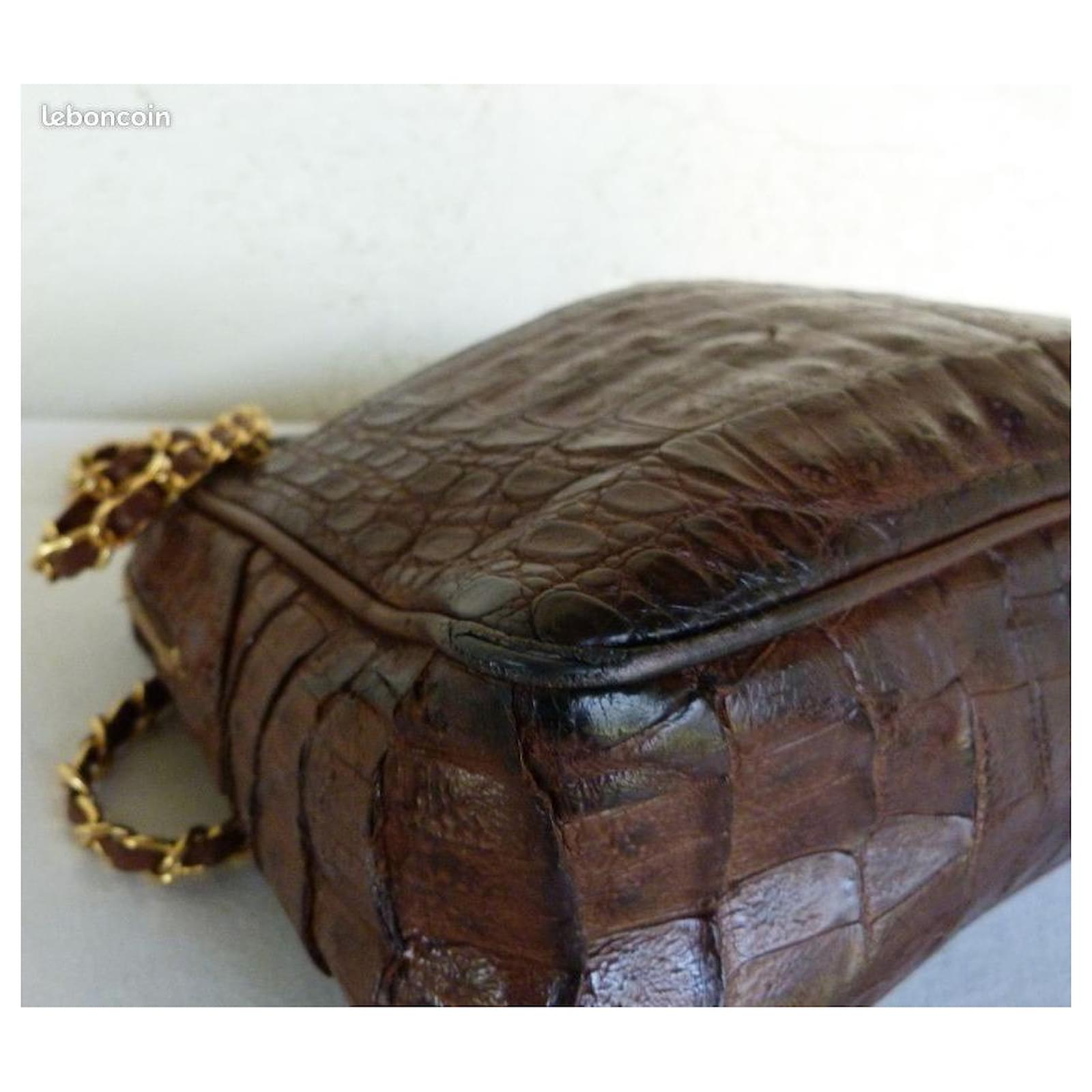 Chanel Brown Crocodile Vintage Flap Shoulder Bag
