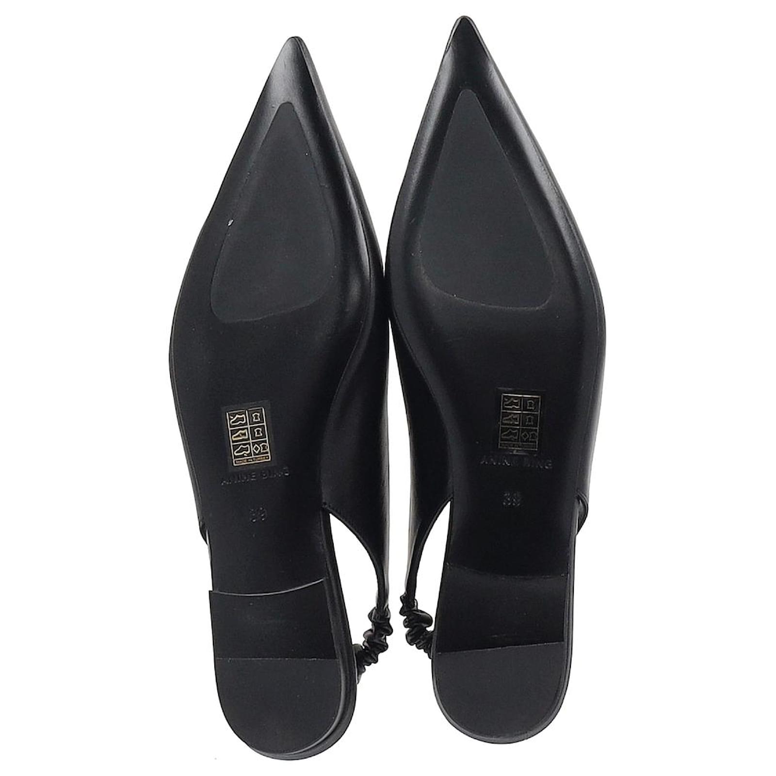 Anine Bing Tara Slingback Flats in Black Leather
