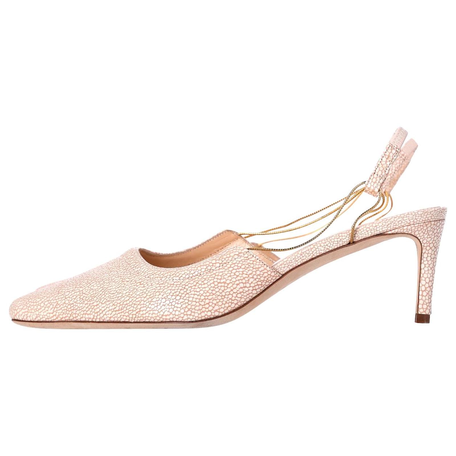 By Far Gabriella Stingray Effect Slingback Pumps in Beige Leather