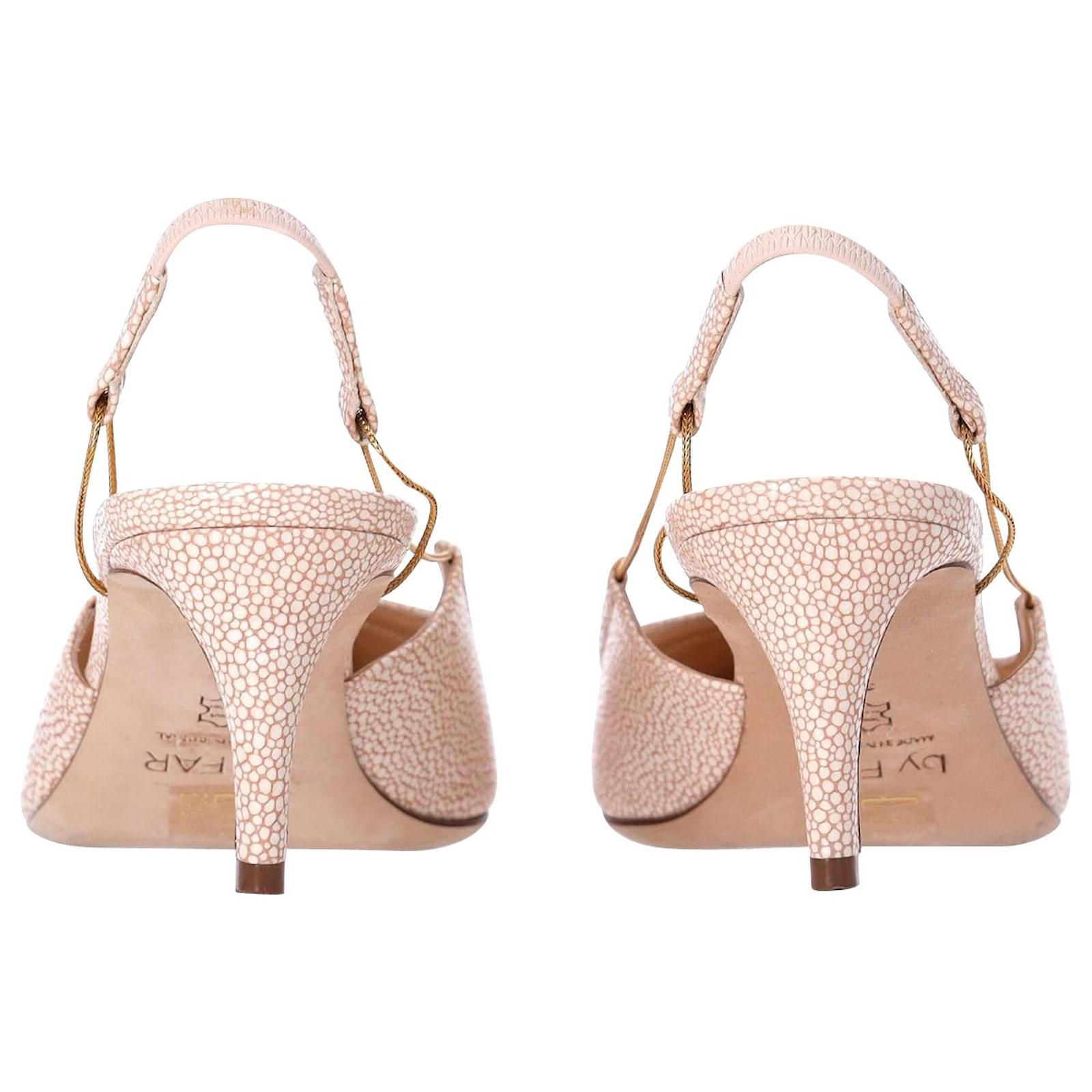 By Far Gabriella Stingray Effect Slingback Pumps in Beige Leather