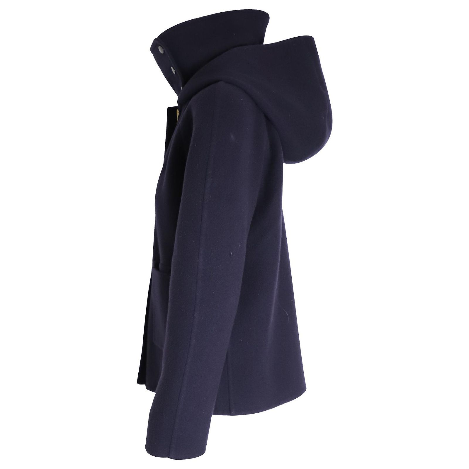 Céline Celine High-Neck Hooded Jacket in Navy Blue Cashmere Wool 