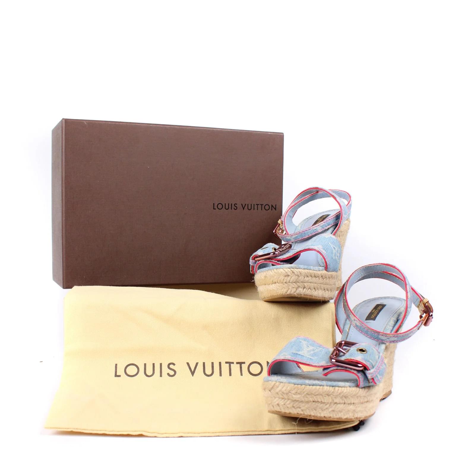 Louis Vuitton - Denim wedge sandals (T39) Blue Leather ref.1015759 - Joli  Closet