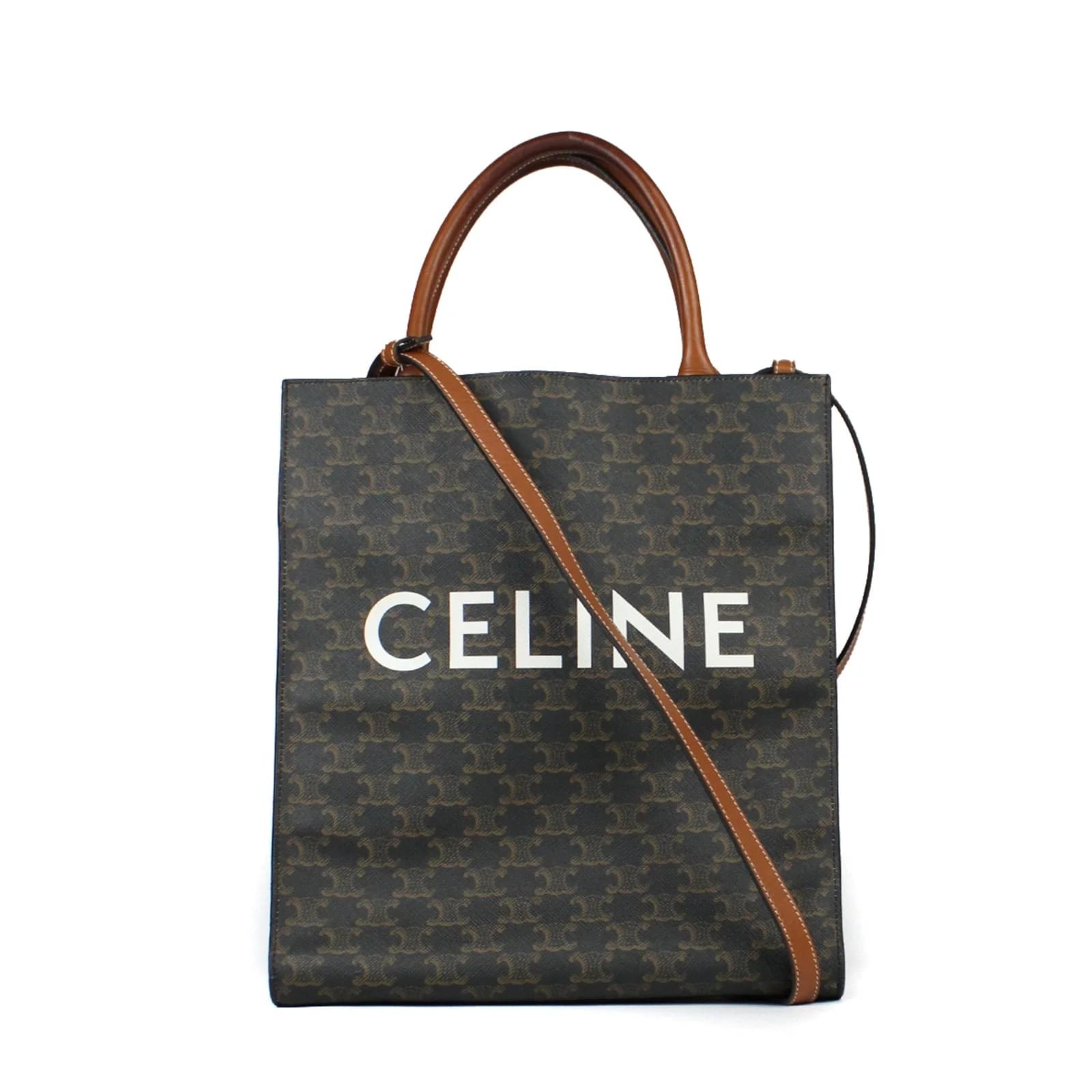 CELINE Vertical Cabas Hand Tote Bag Triomphe Canvas Leather Brown