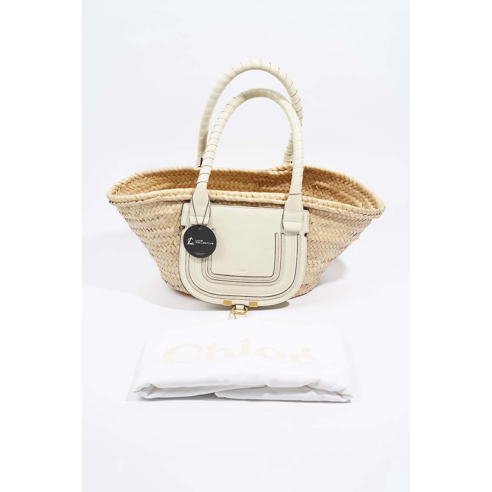 Chloé Chloe Marcie Basket Raffia White Medium Beige Wicker