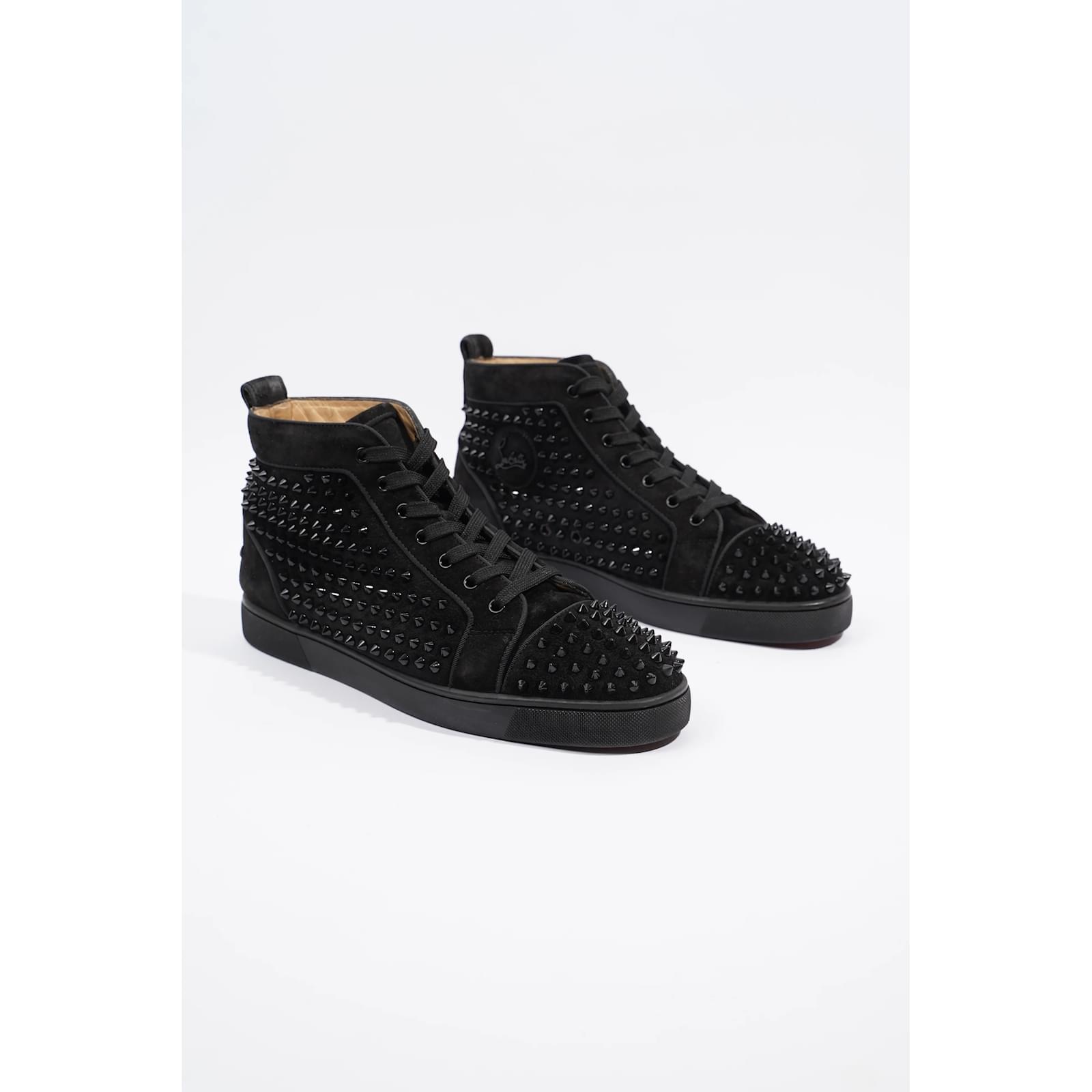 Christian Louboutin Black Suede Swarovski Logo High-top Sneaker EU