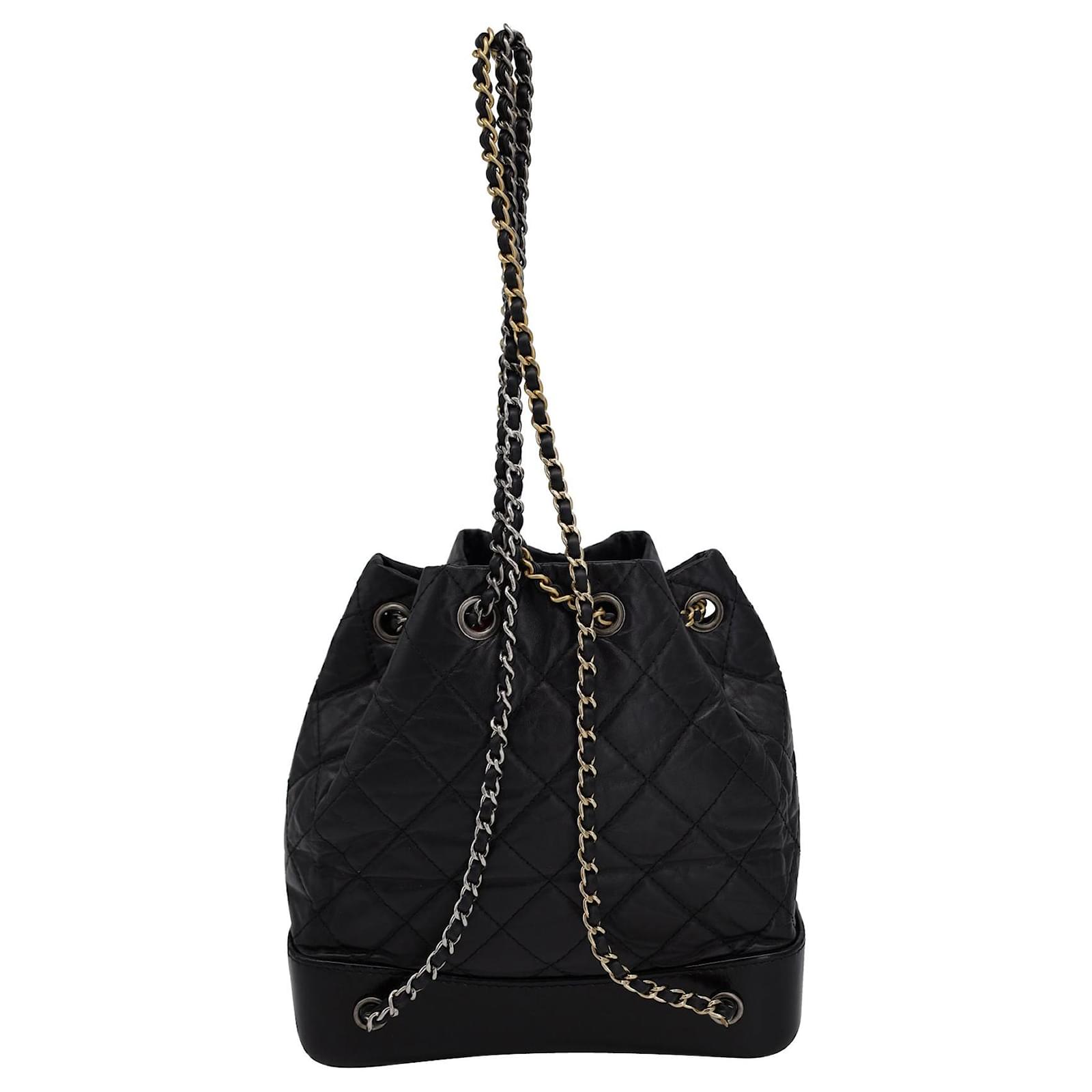 CHANEL Aged Calfskin Quilted Small Gabrielle Bucket White Black |  FASHIONPHILE