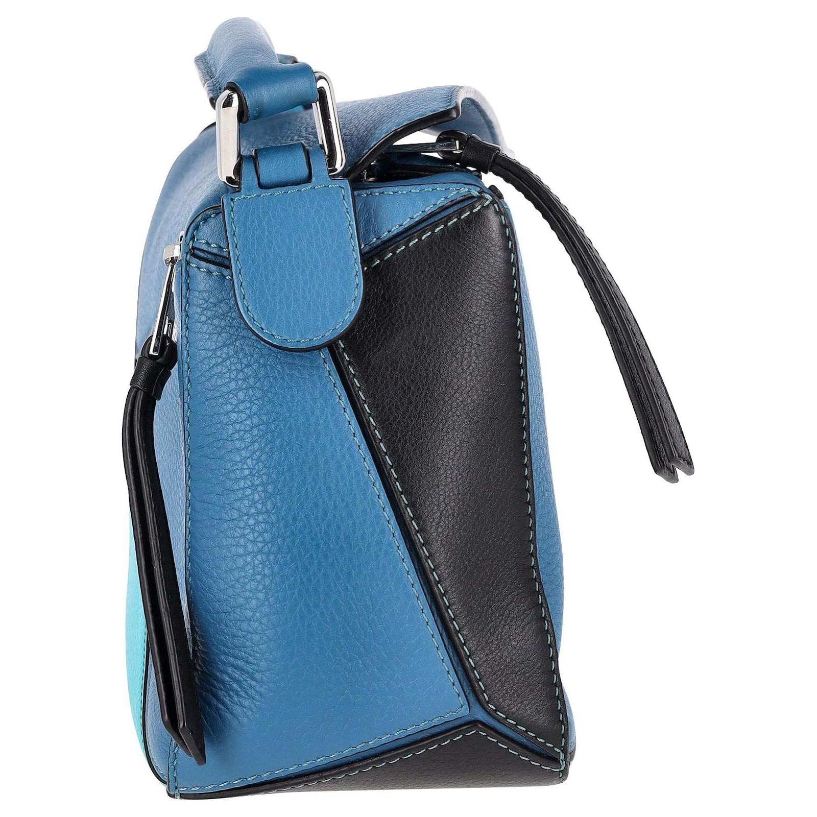 Loewe Color-Block Puzzle Mini Bag in Blue calf leather Leather