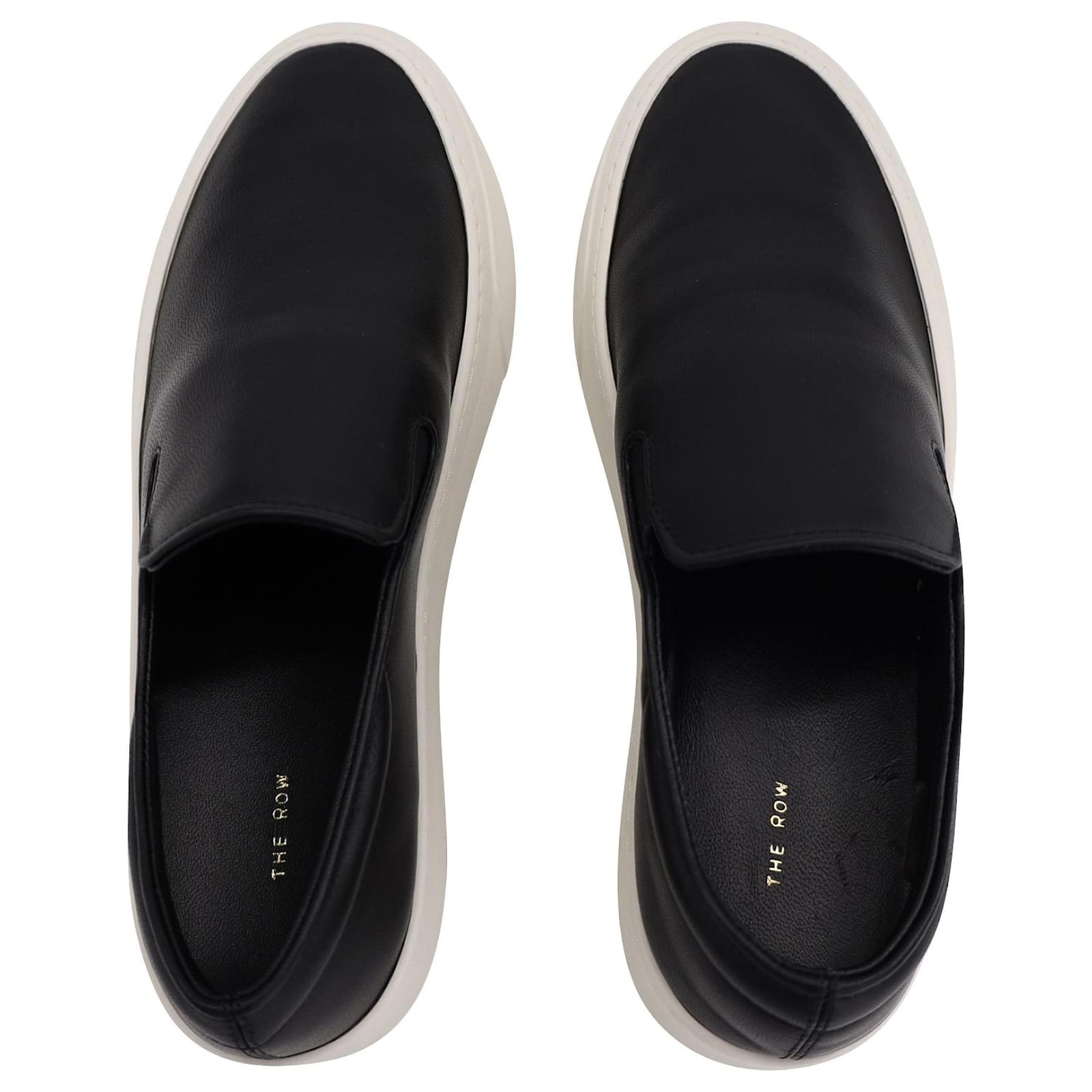 The Row Marie H Slip-On Sneakers in Black Leather Pony-style calfskin ...