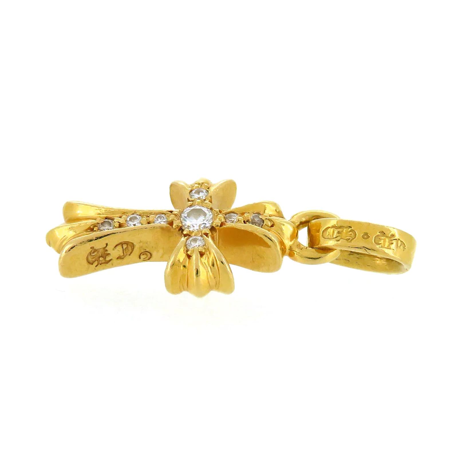 Chrome Hearts 22k Gold Diamond Baby Fat Cross Pendant Golden Chrome Hearts 22k Gold Diamond Baby Fat Cross Pendant Golden