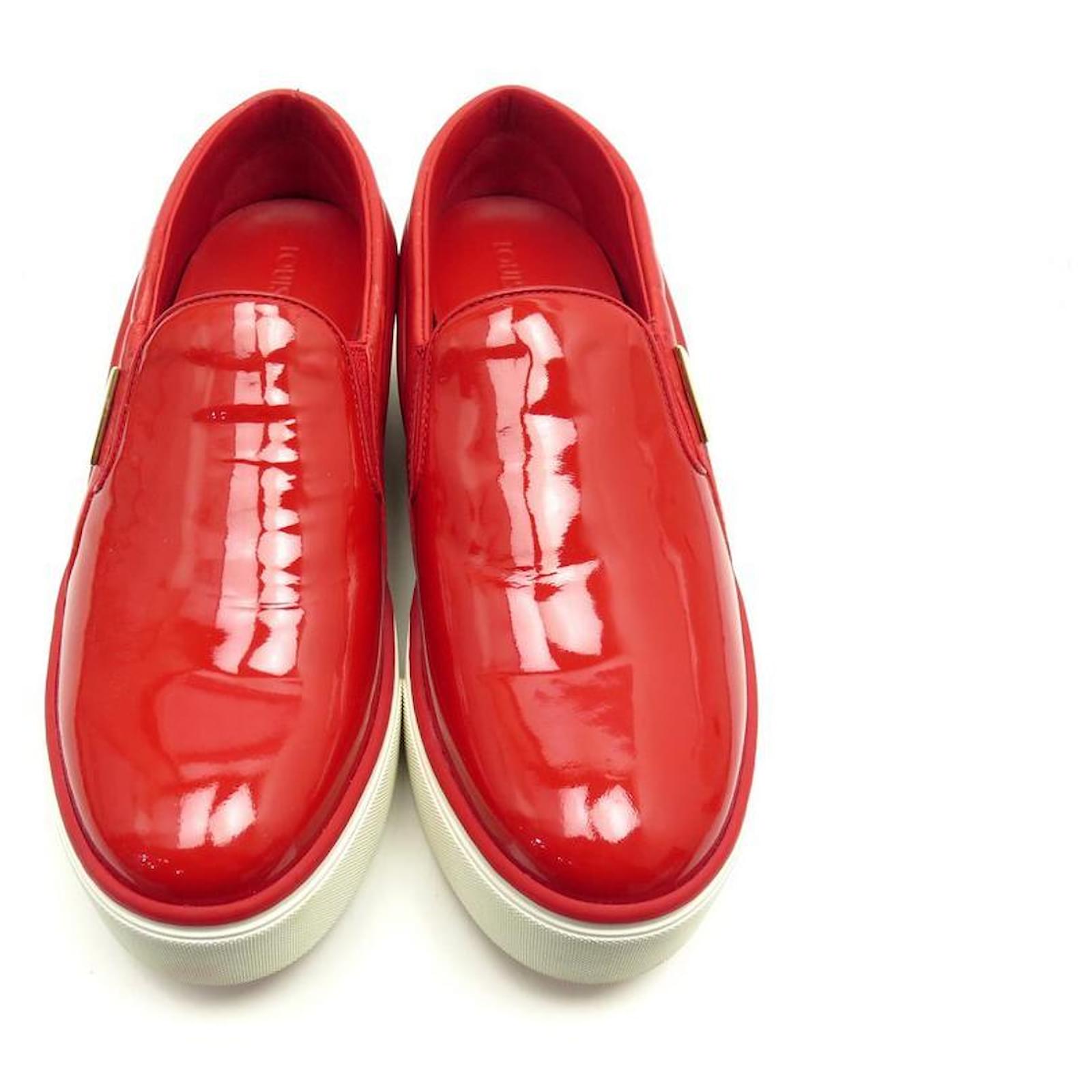 NEW LOUIS VUITTON BASKETS SLIP ON SHOES 36.5 RED PATENT LEATHER