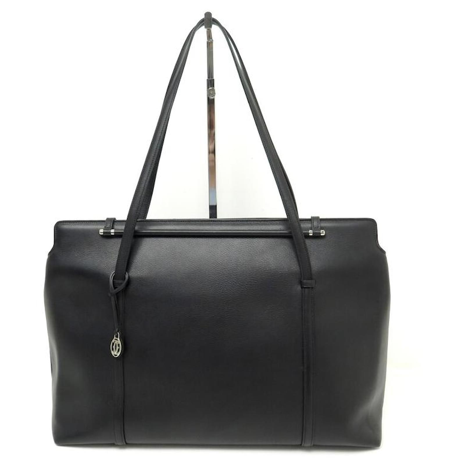 CARTIER CABAS CABOCHON HANDBAG IN BLACK LEATHER BLACK LEATHER HAND