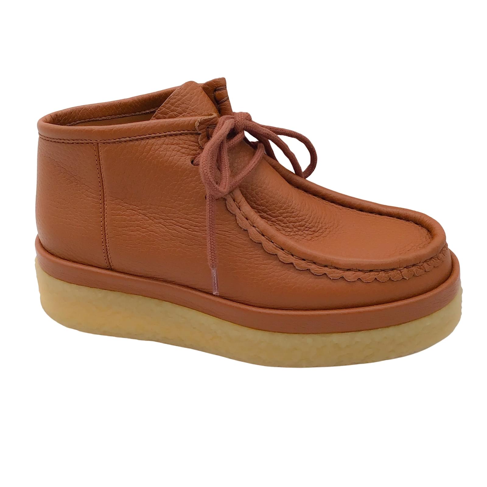 Chloé Chloe Jamie Cognac Pebbled Leather Lace-Up Ankle Boots