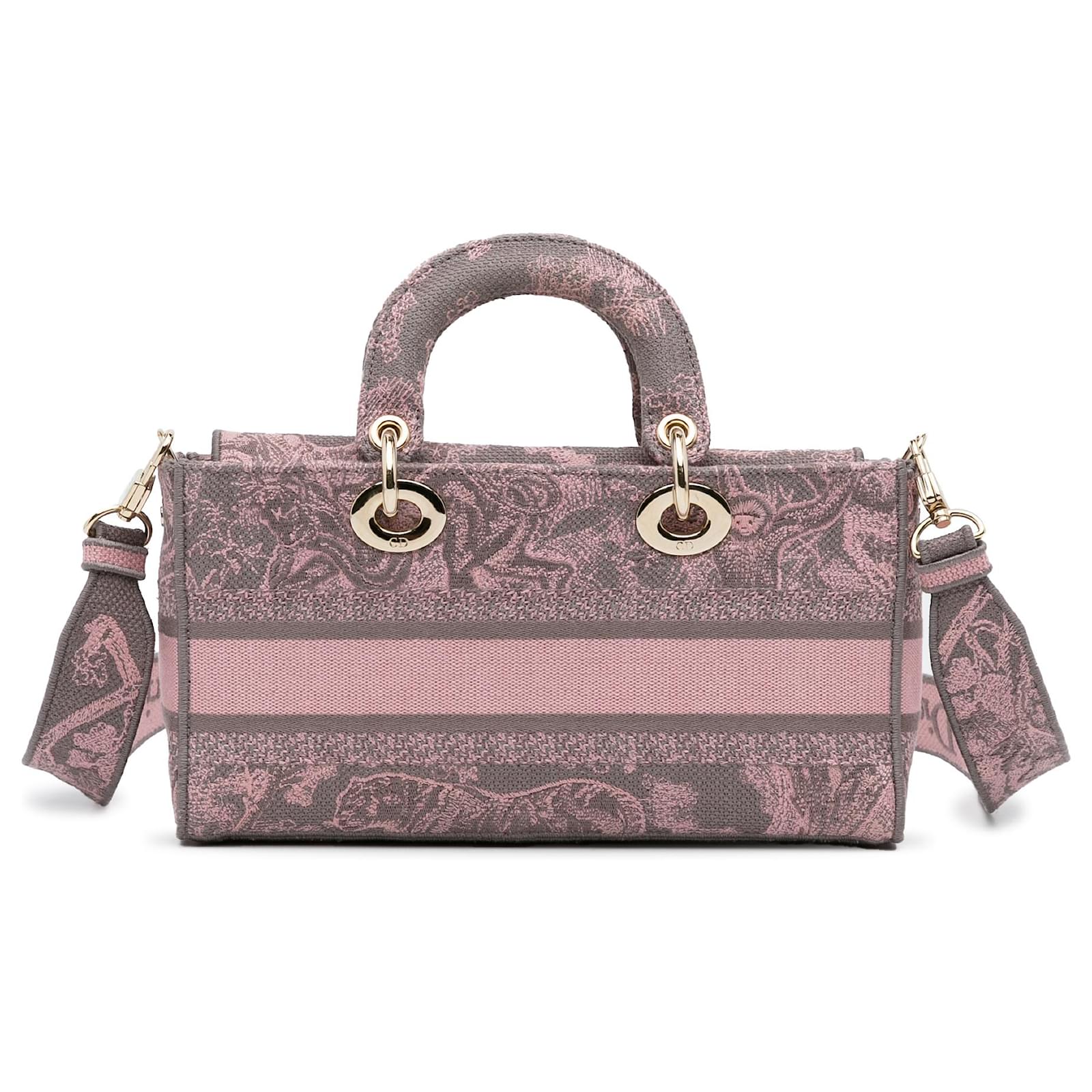Medium Lady D-Joy Bag Gray and Pink Toile de Jouy Reverse