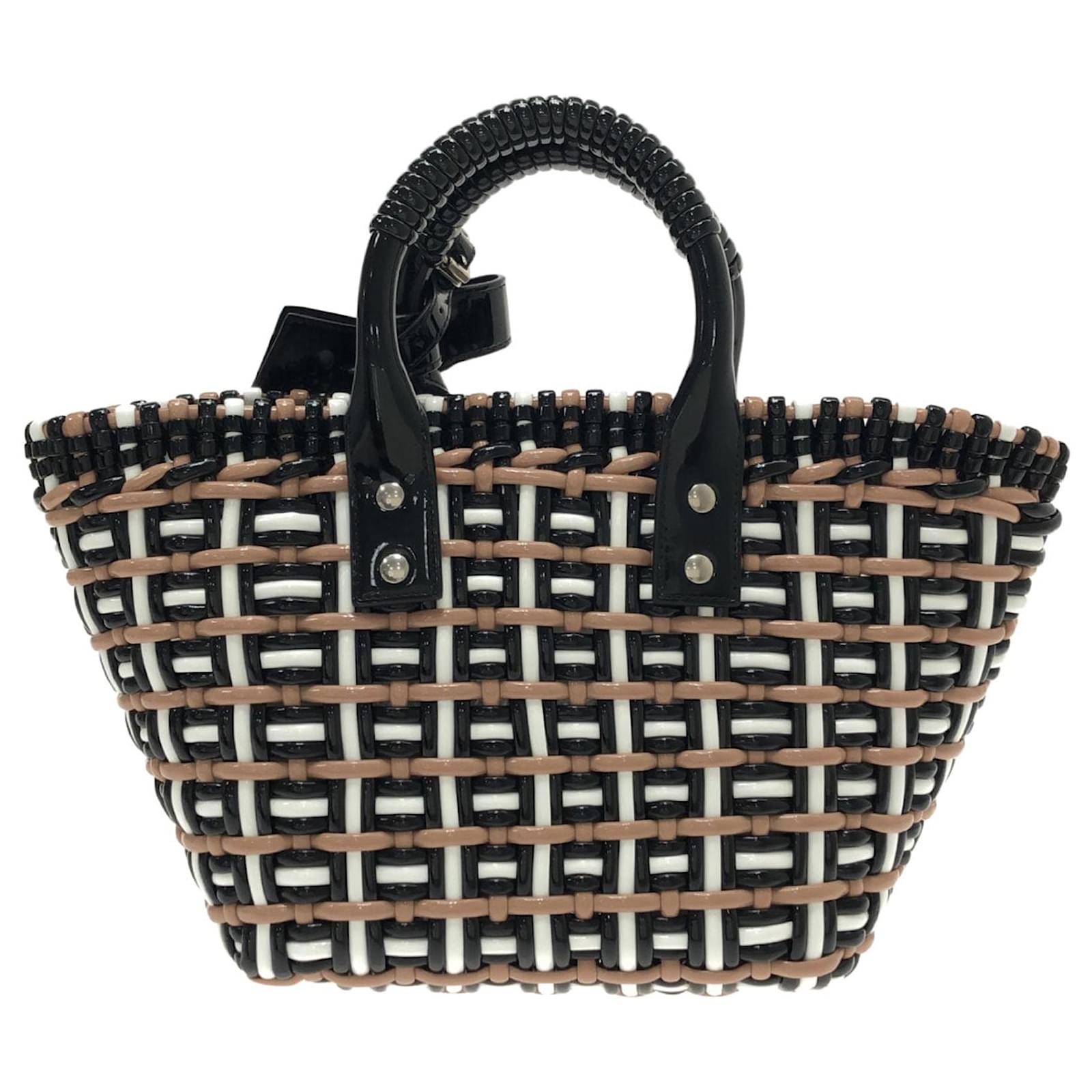 Balenciaga Black XS Woven Bistrot Panier Tote Brown Leather Patent