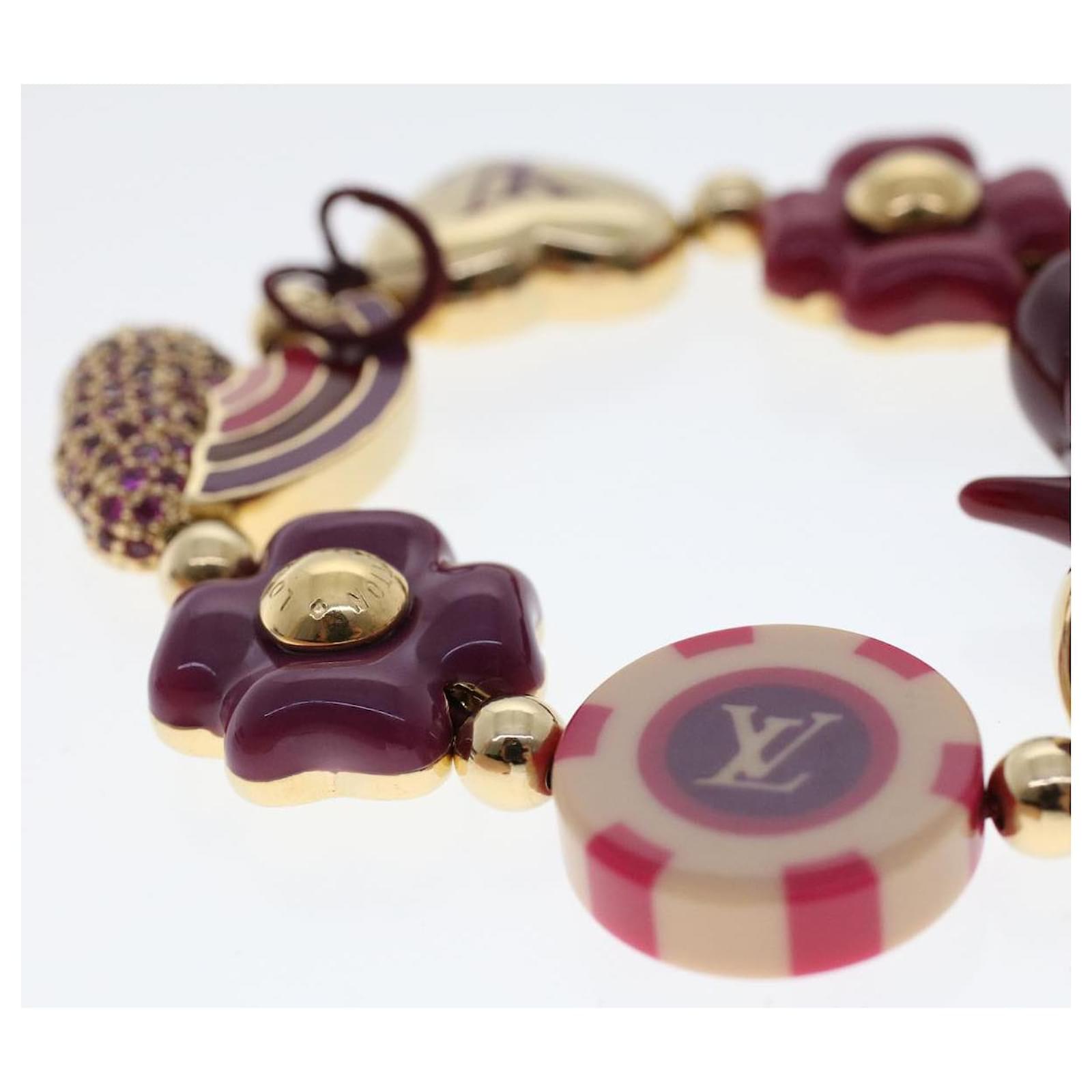 Louis Vuitton Aubergine & Gold LV Monogram Logo Inclusion Bangle Bracelet