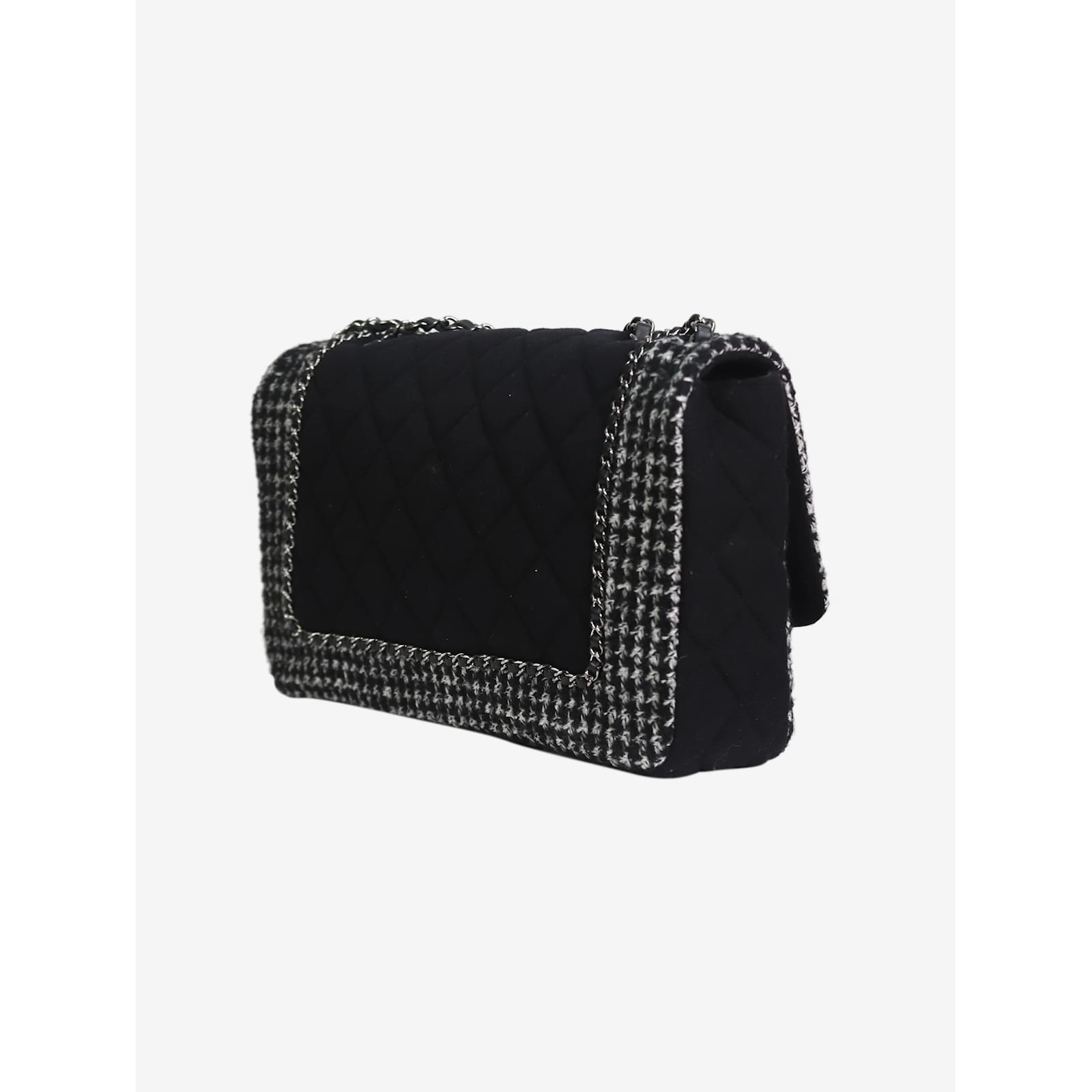 Handbags Chanel Black 2014-2015 Jumbo Houndstooth and Jersey Classic Single Flap Shoulder Bag