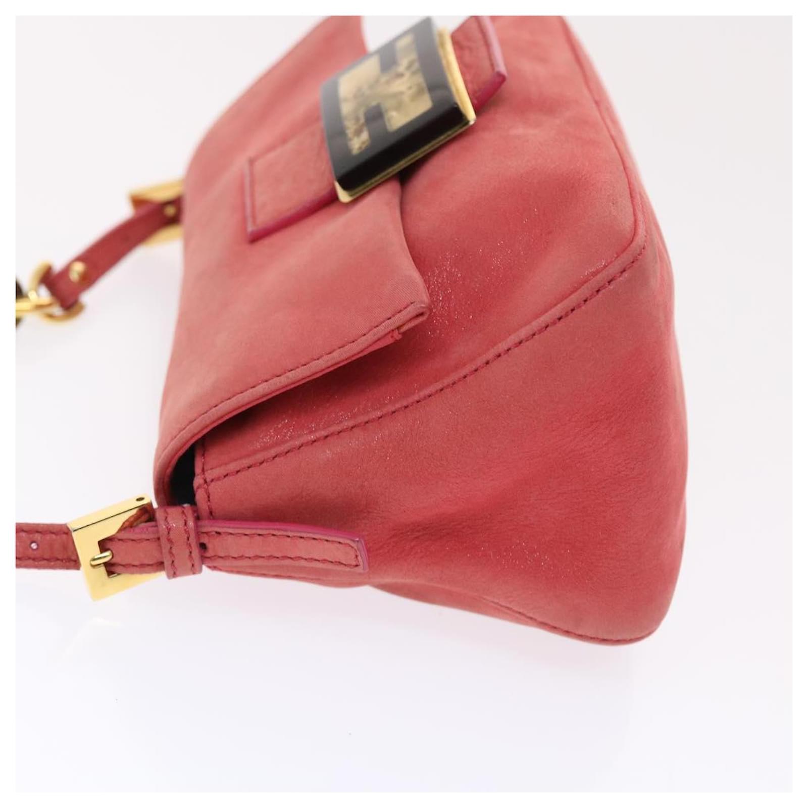 FENDI Mamma Baguette Shoulder Bag Leather Pink Auth 49784