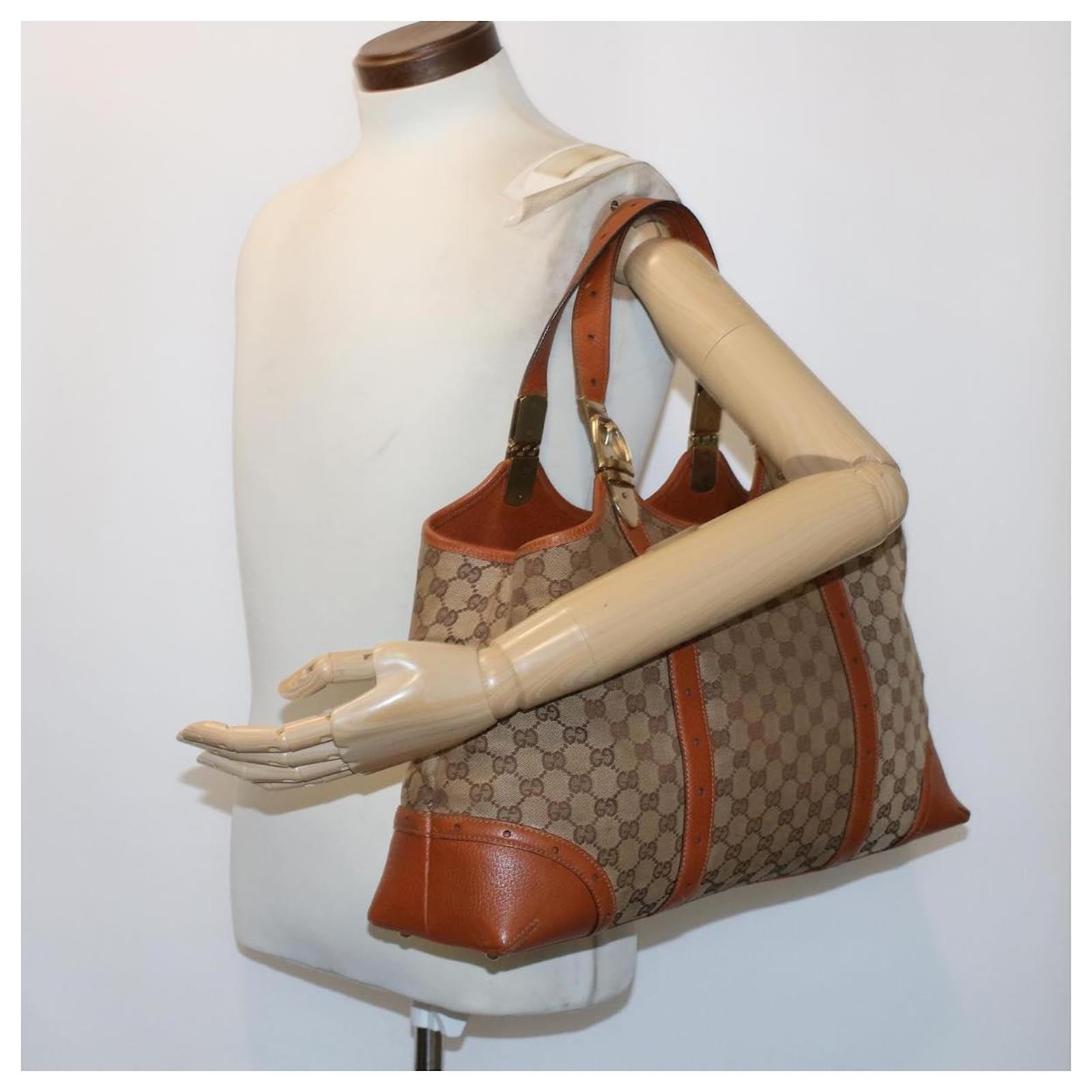 GUCCI GG Canvas Tote Bag Leather Beige 145769 auth 49602 ref