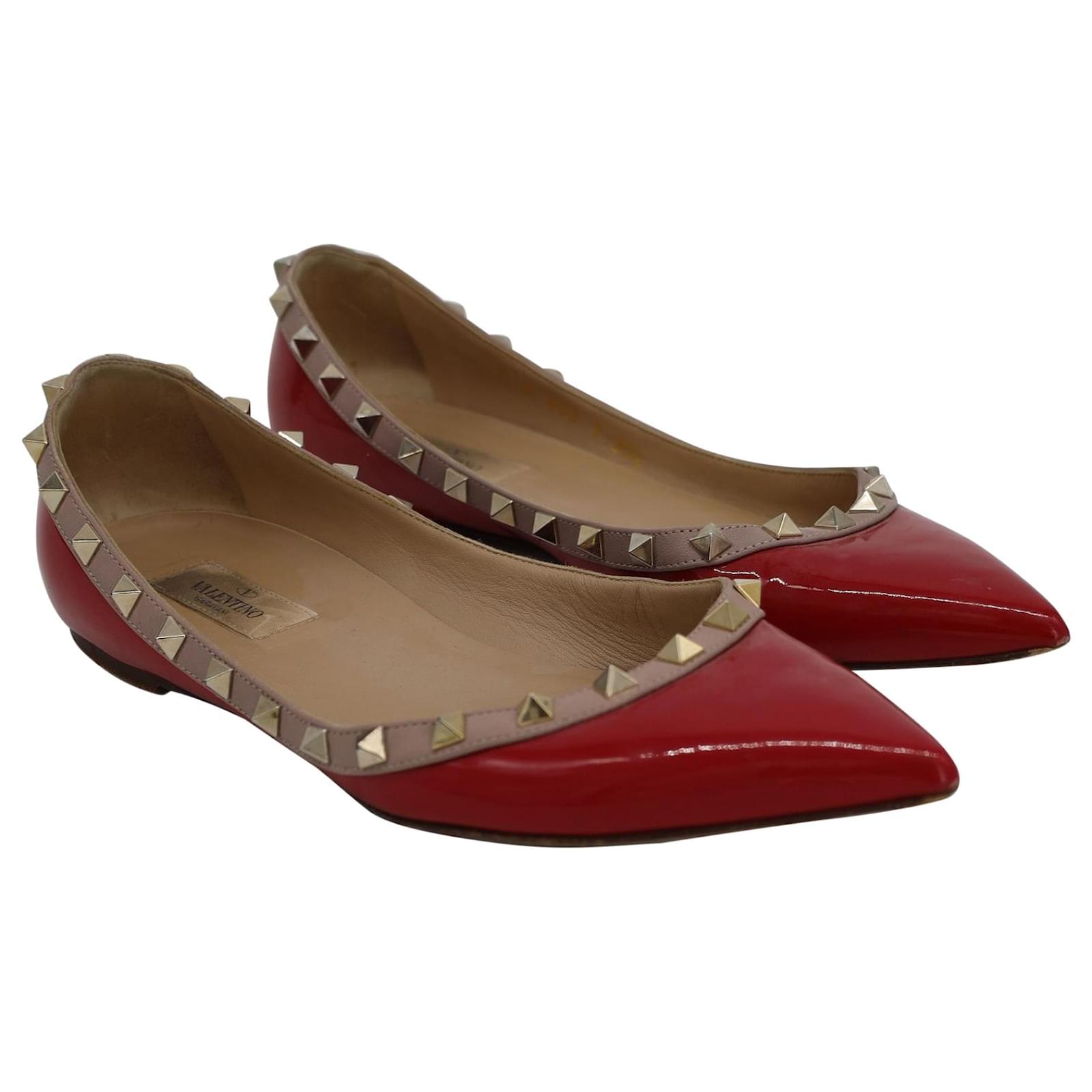 Valentino Garavani Rockstud Pointed-Toe Flats in Red Patent