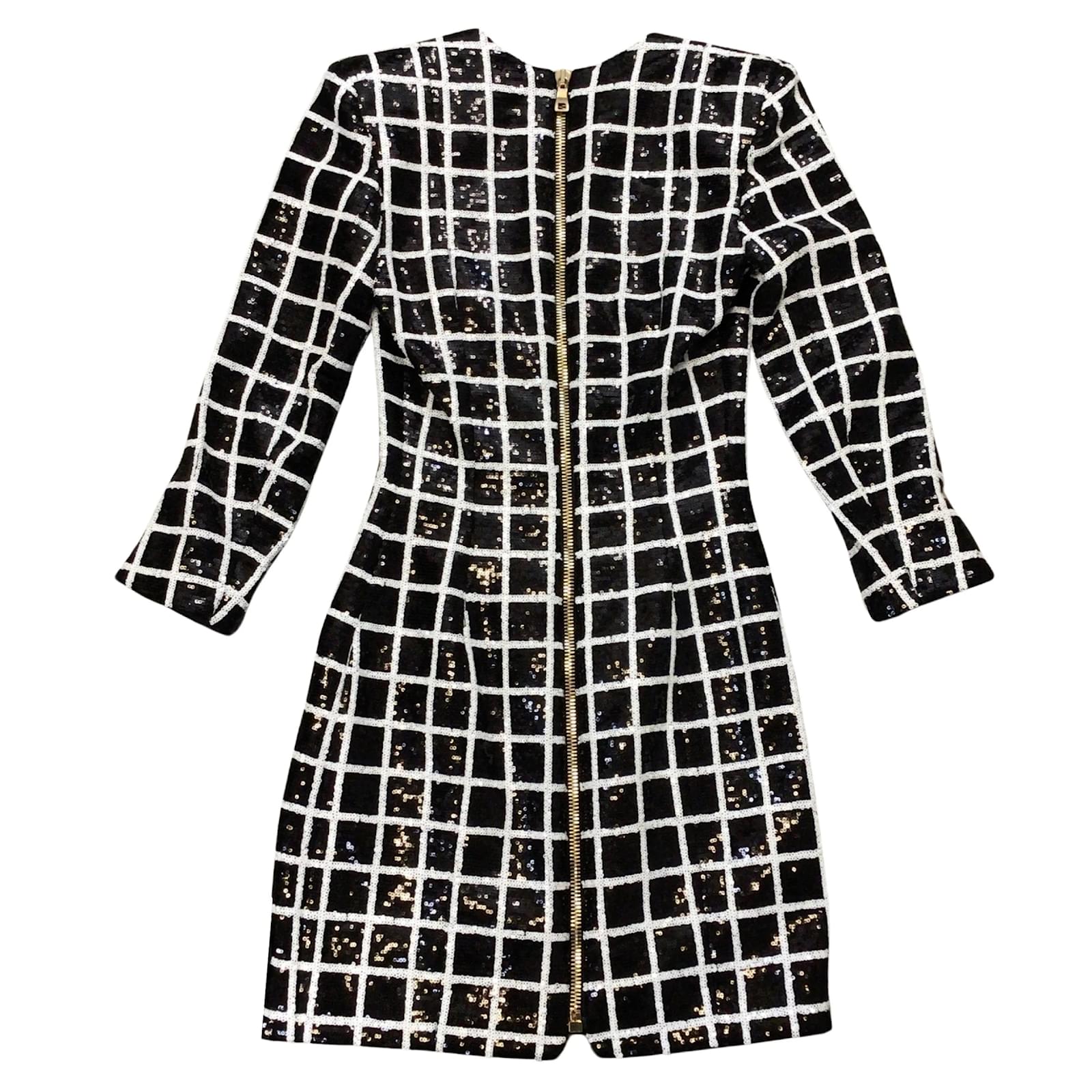 Balmain Black / White Sequined Geometric Grid Print Mini