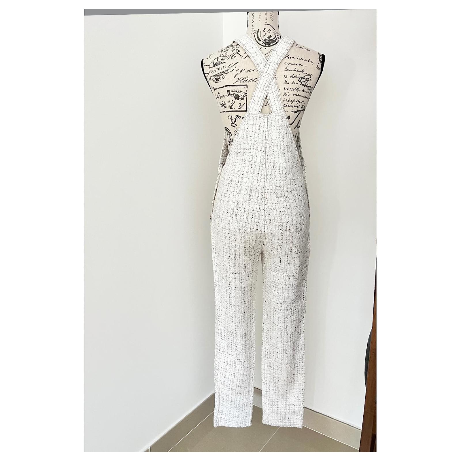 Chanel Rare Collectors CC Buttons Runway Tweed Jumpsuit Cream ref