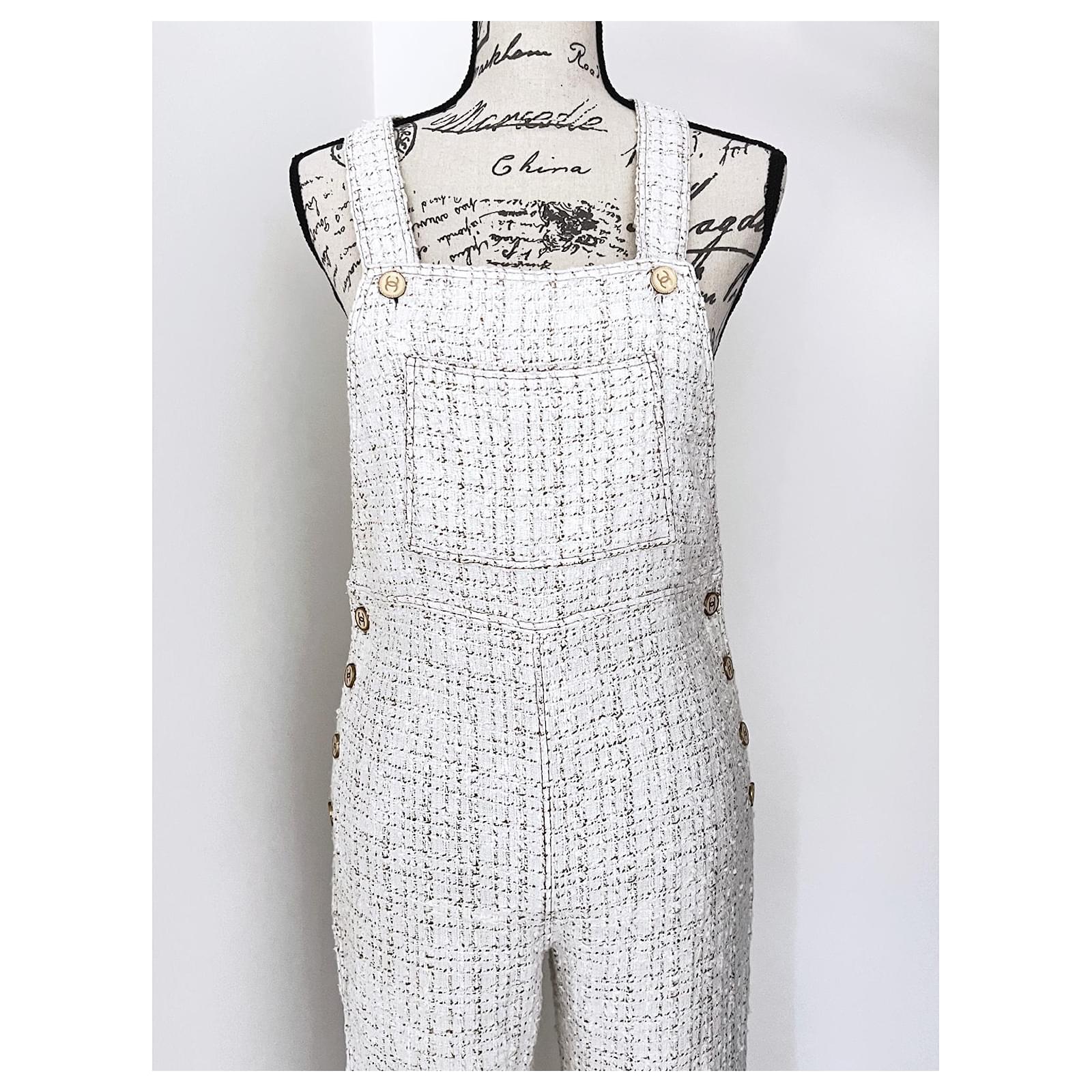 Chanel Rare Collectors CC Buttons Runway Tweed Jumpsuit Cream ref