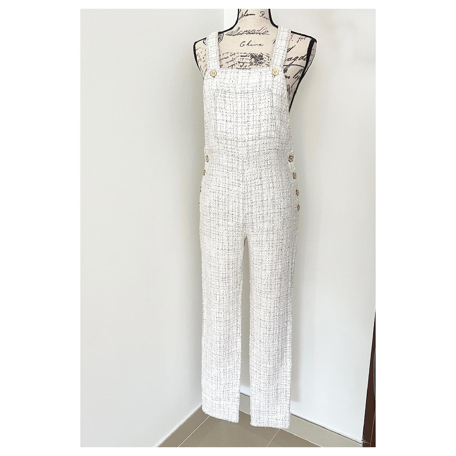 Chanel Rare Collectors CC Buttons Runway Tweed Jumpsuit Cream ref