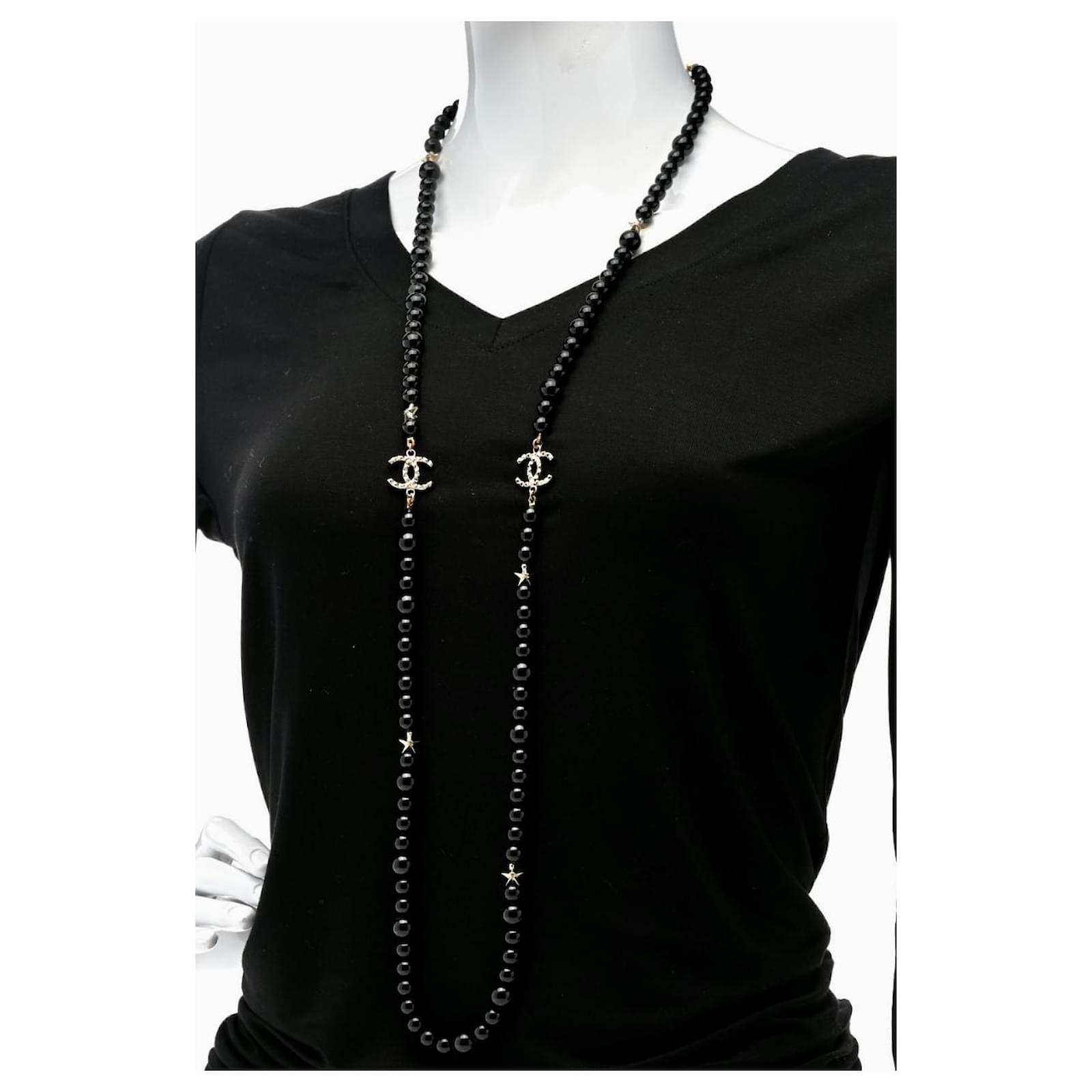 chanel black white pearl necklace